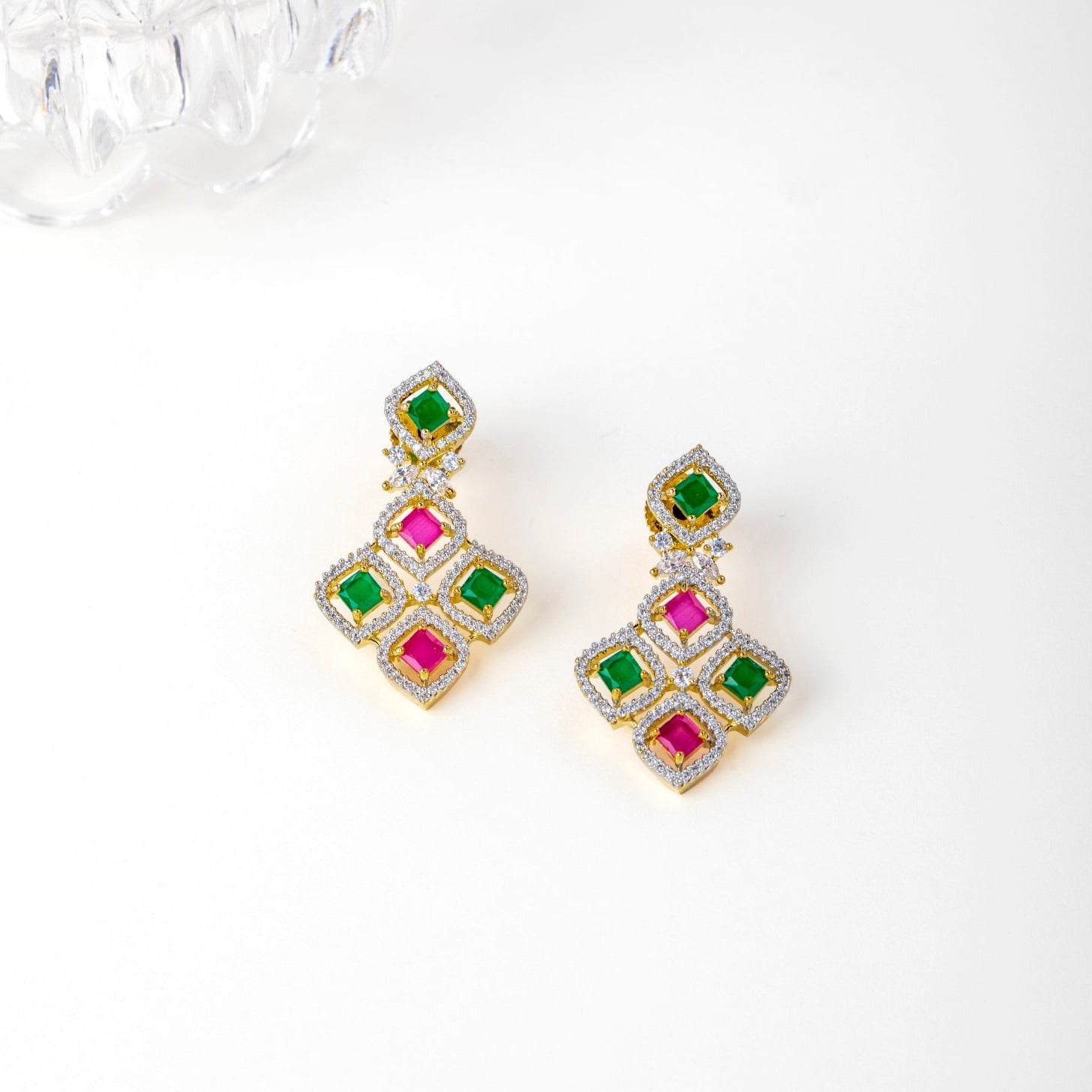 White and Green Drop Earrings Set