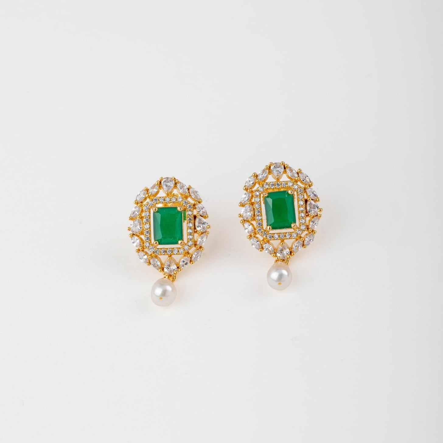 Green Pearl Earrings Set