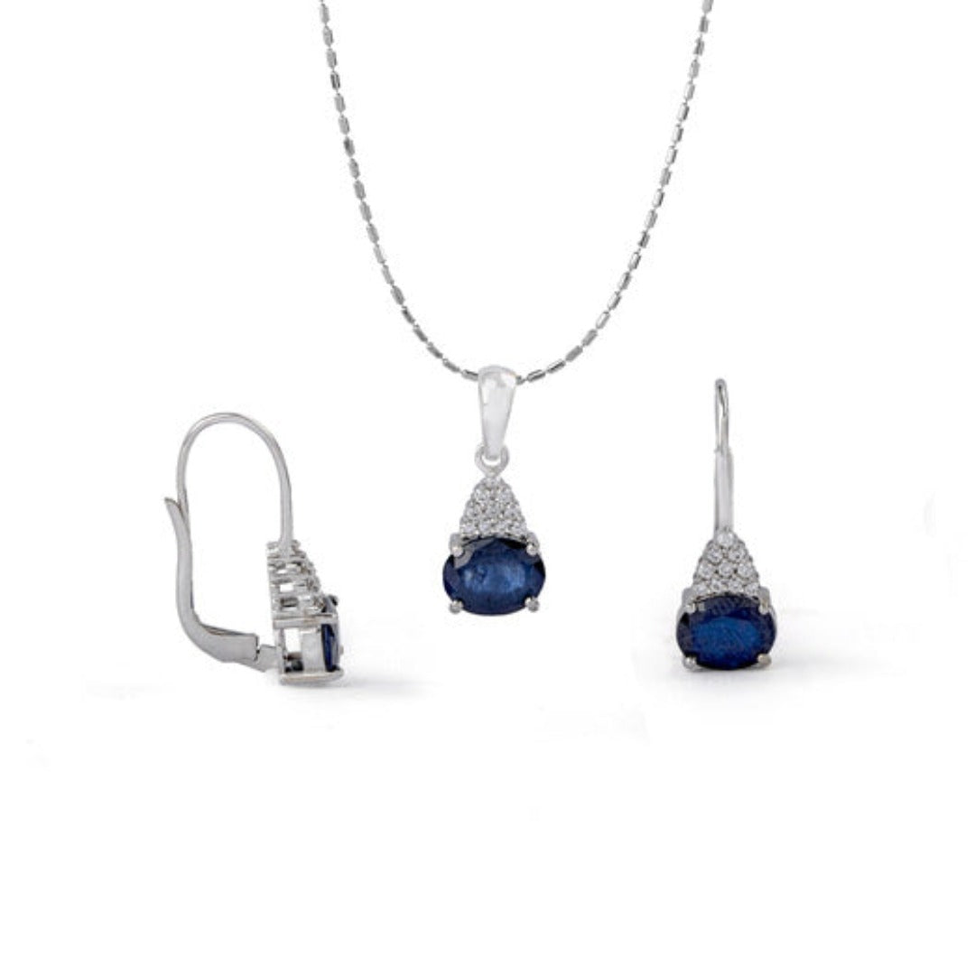 Blue Sapphire and Diamond Pendant and Earrings Set