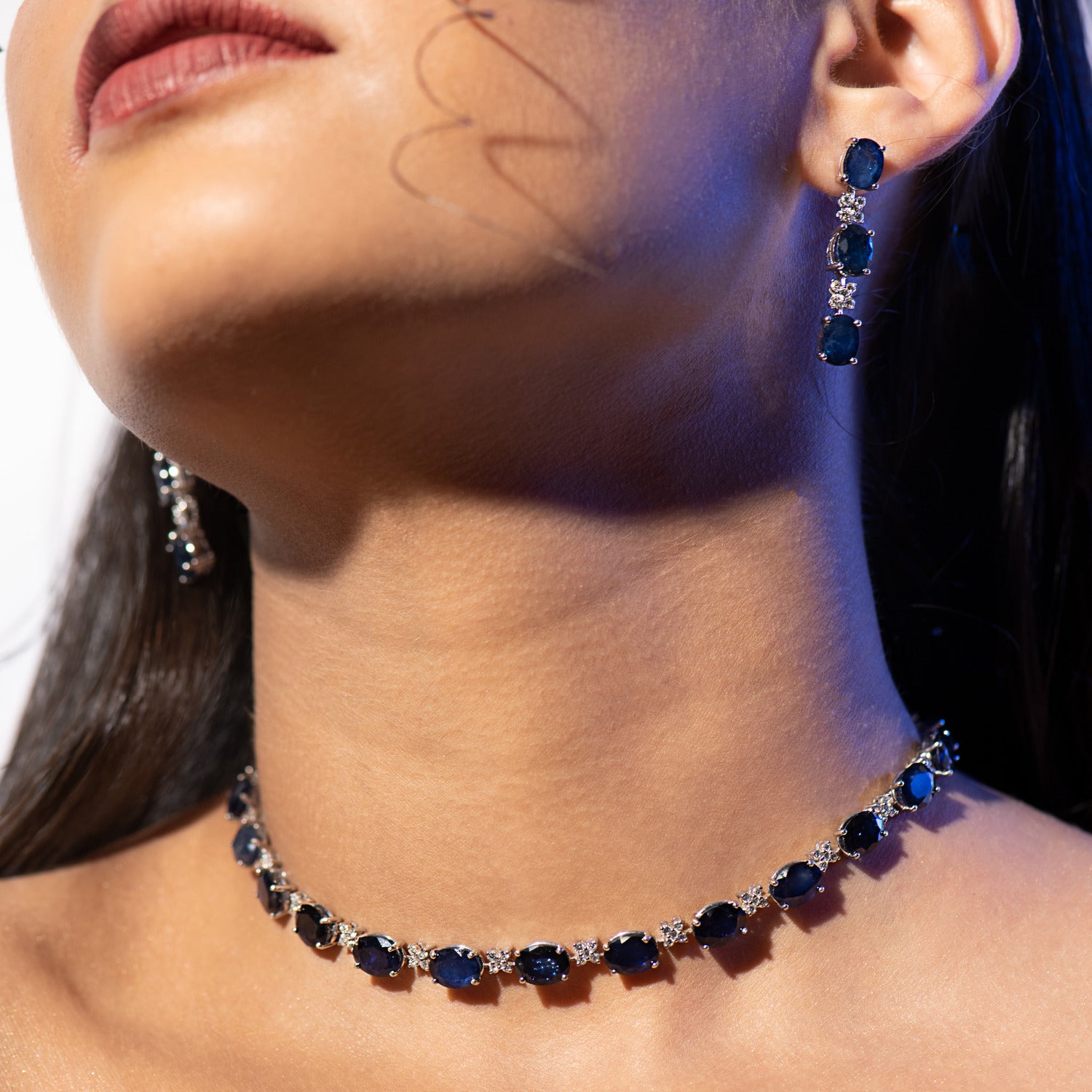 sapphire and diamond necklace and earrings