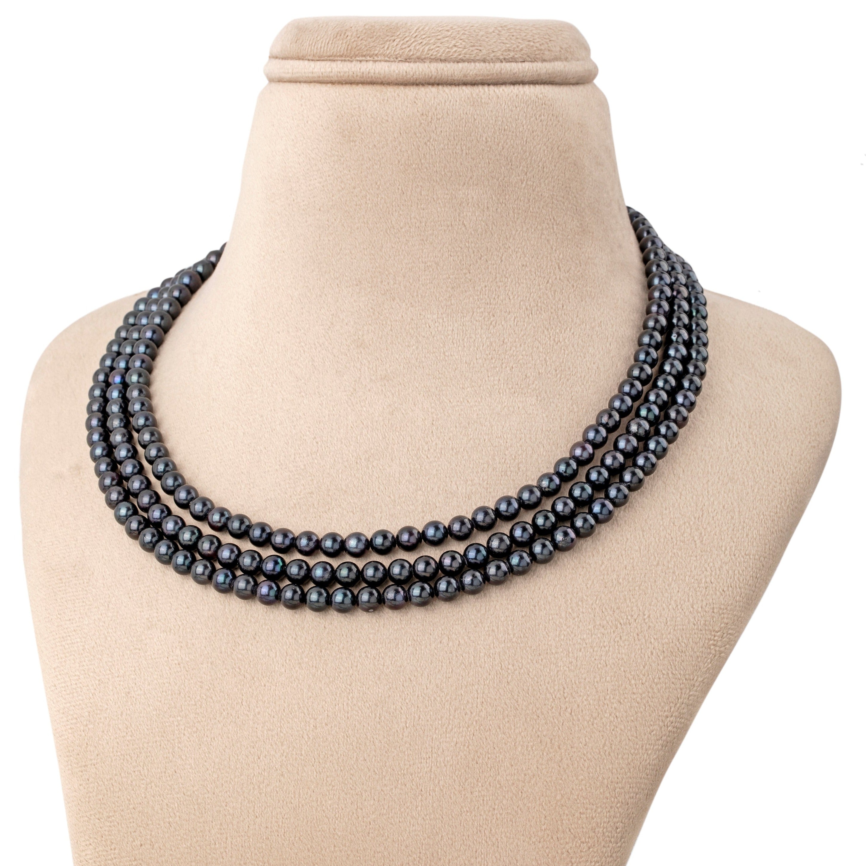 Freshwater BLACK 3 LINE Pearl Necklace