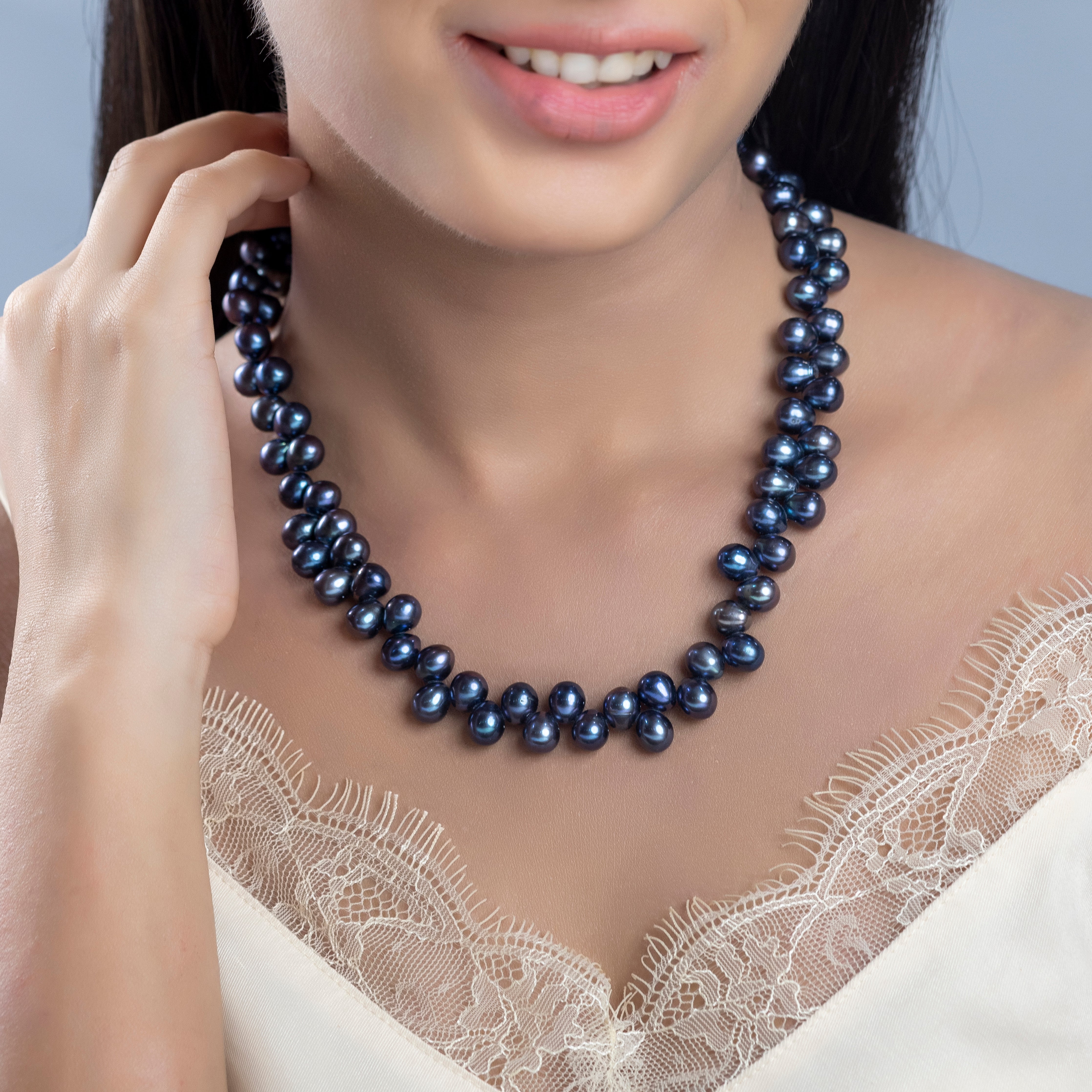 Dark blue akoya on sale pearls