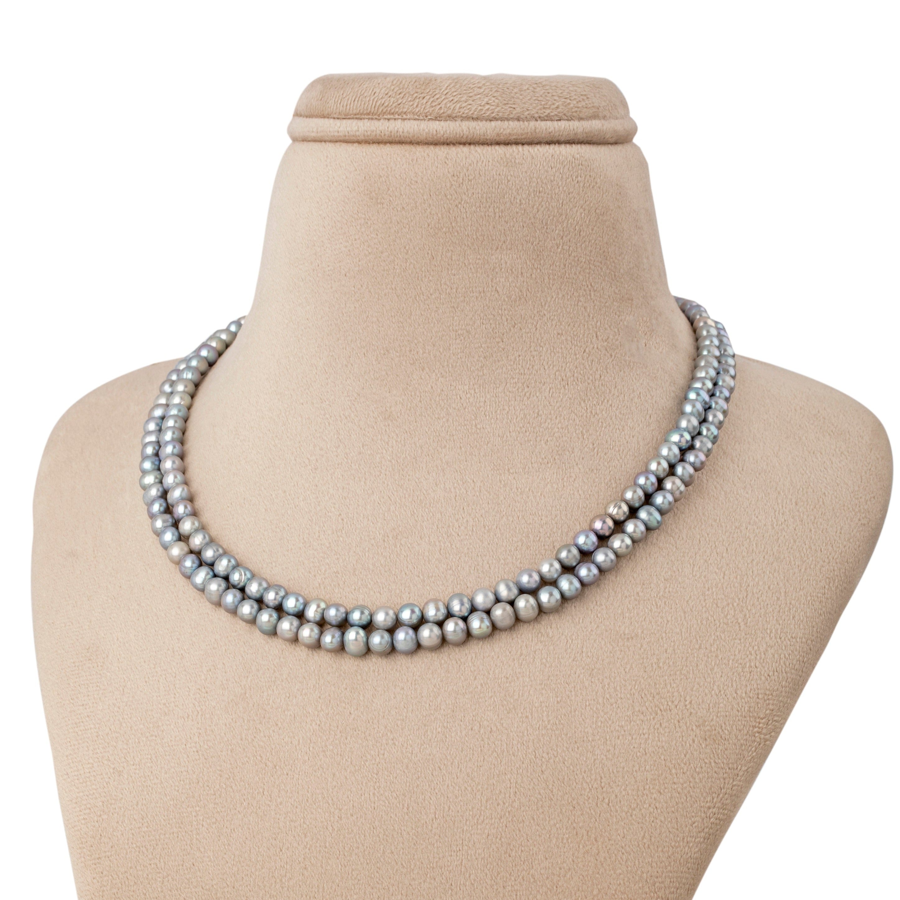 Freshwater Oval & Round 2-Line Pearl Necklace