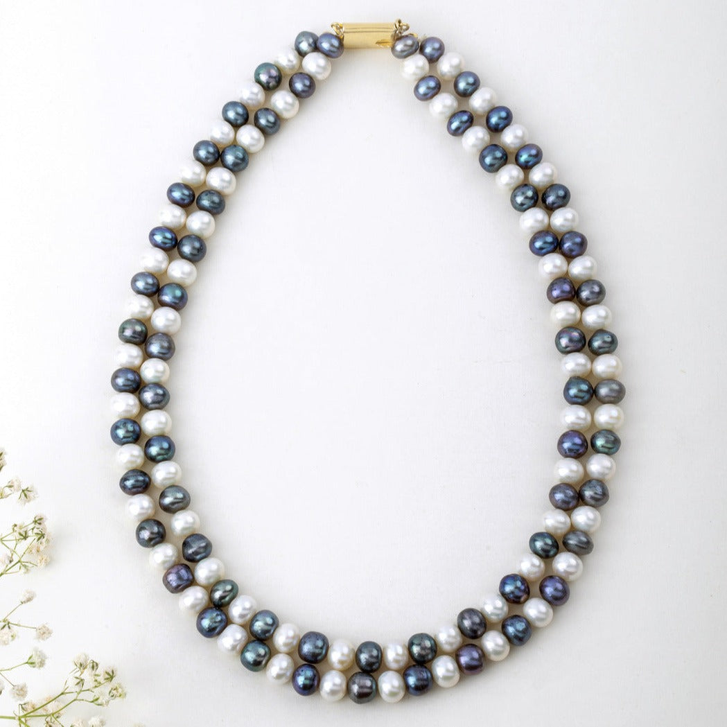 Multicolor 2-Line Pearl Necklace