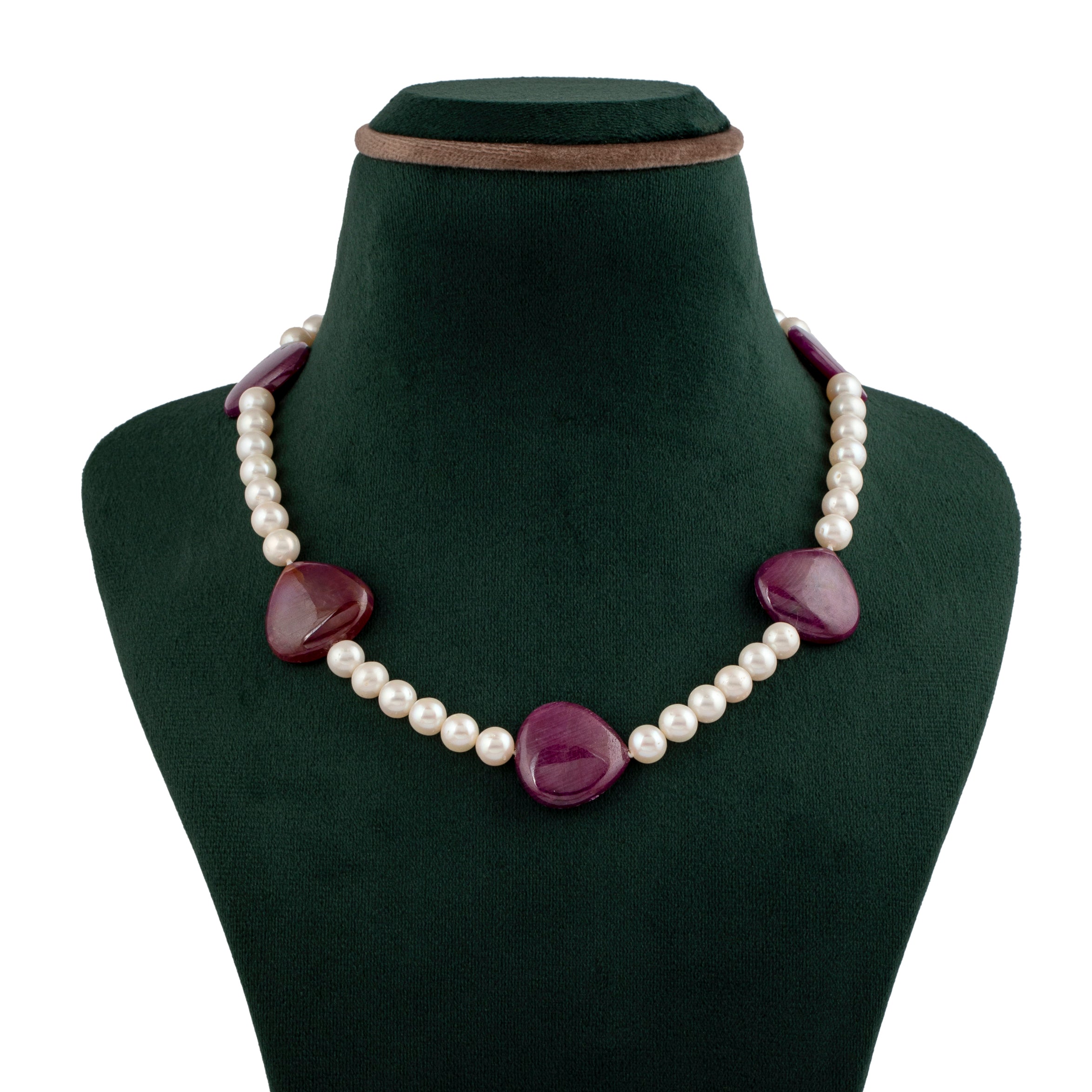 Freshwater Pearl and Heart-Shape Ruby Fusion Necklace