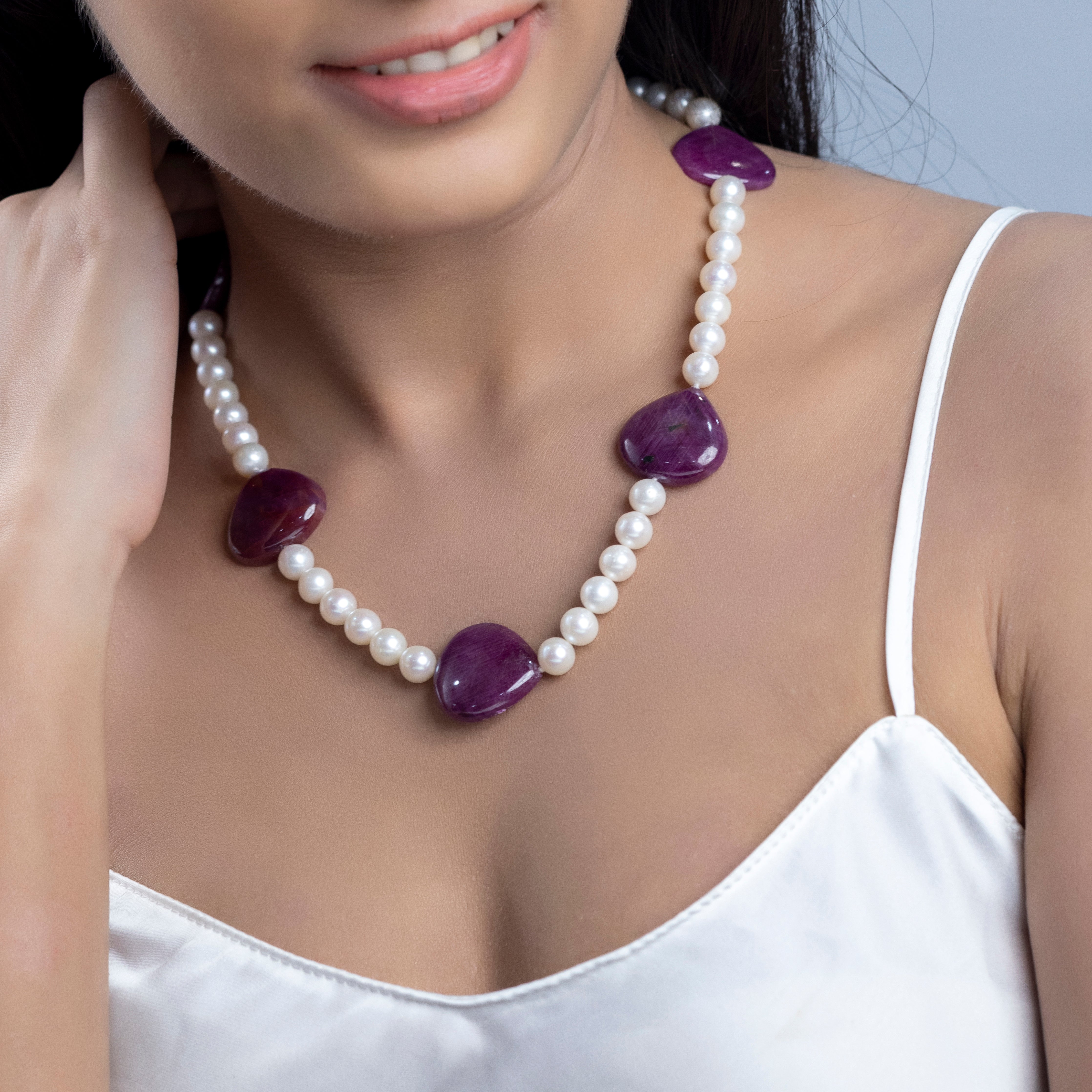Freshwater Round Ruby Pearl  Necklace