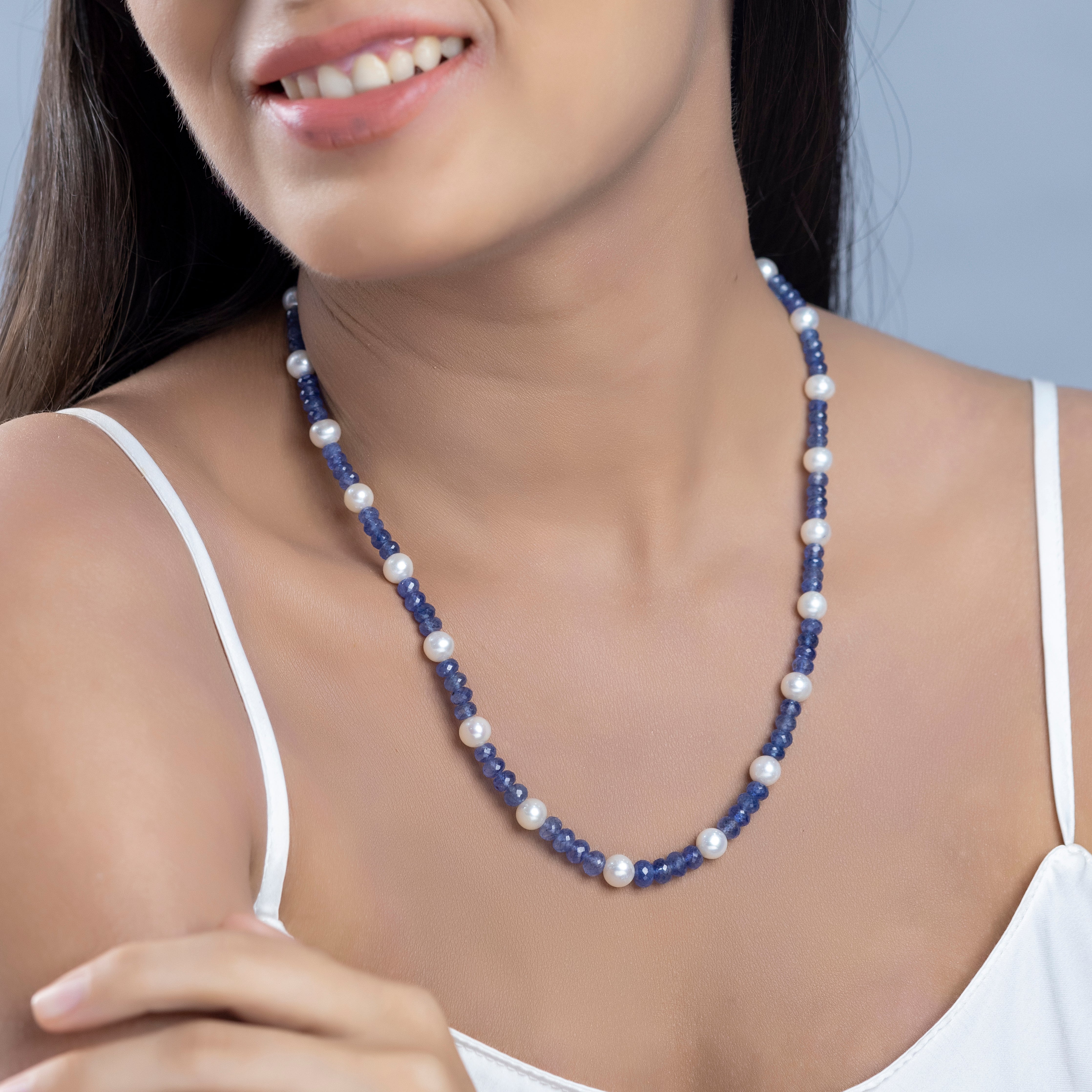 Sapphire Sky and Freshwater Pearl Necklace