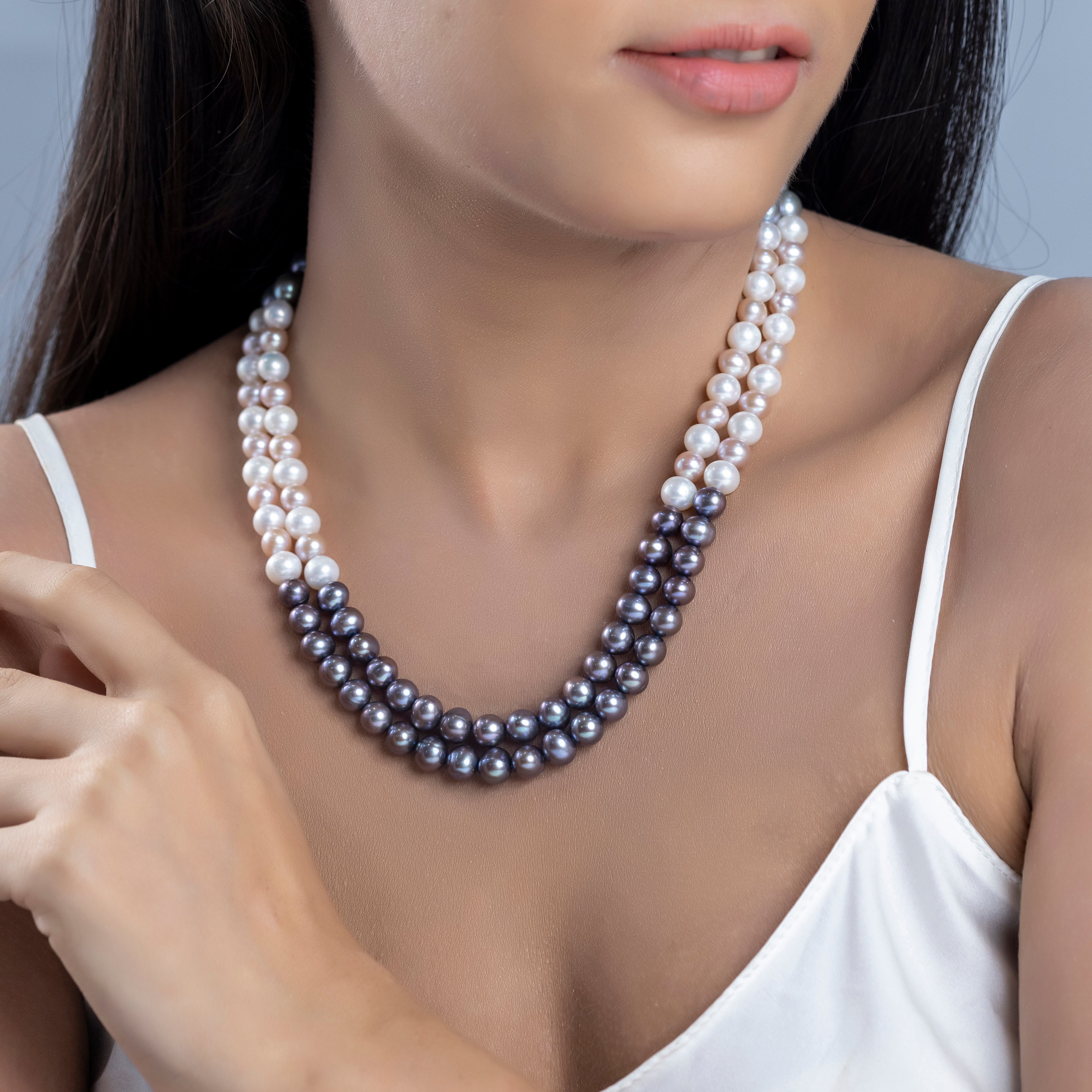 Multi-Hued Elegance Mixed 2-Line Freshwater Pearl Necklace