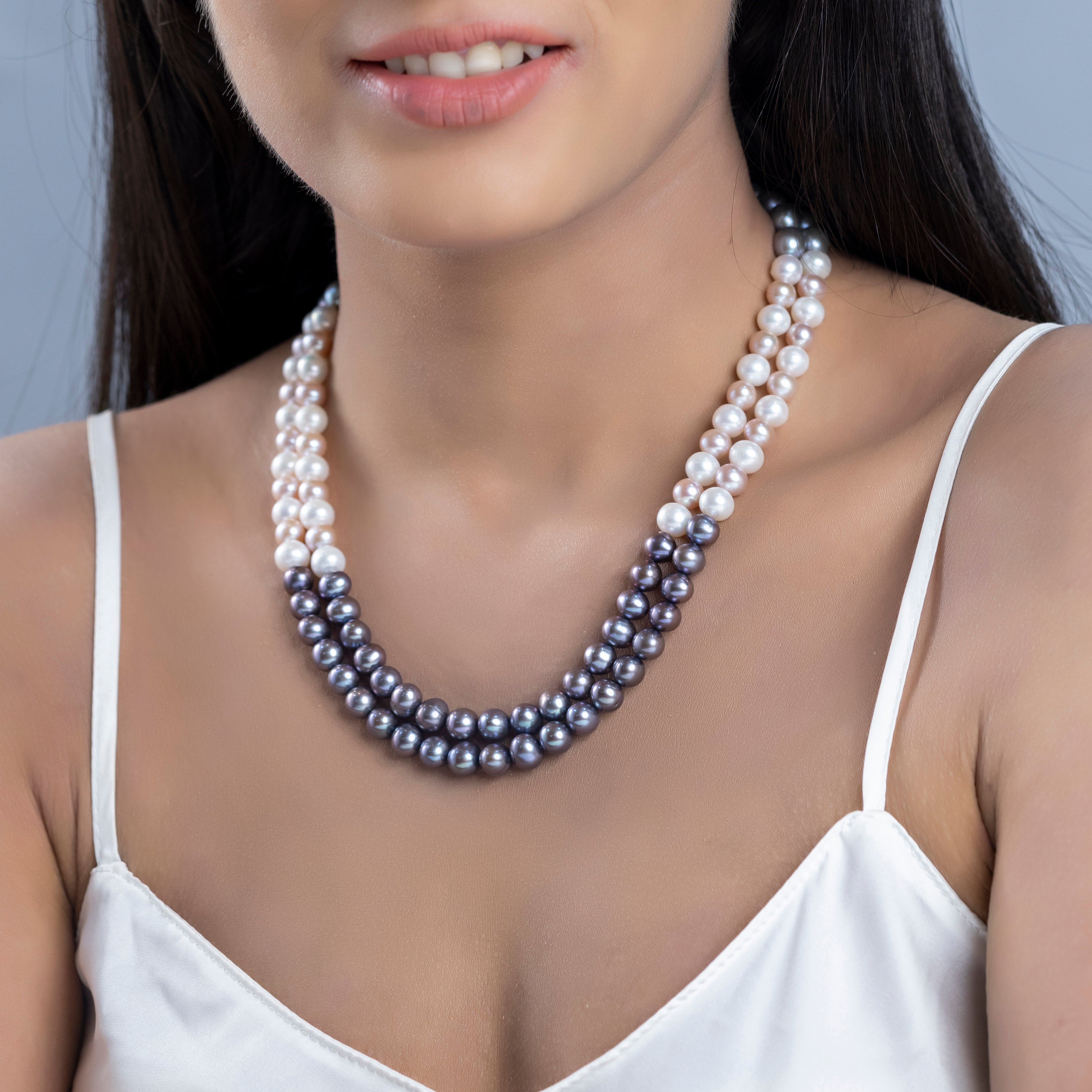 Multi-Hued Elegance Mixed 2-Line Freshwater Pearl Necklace