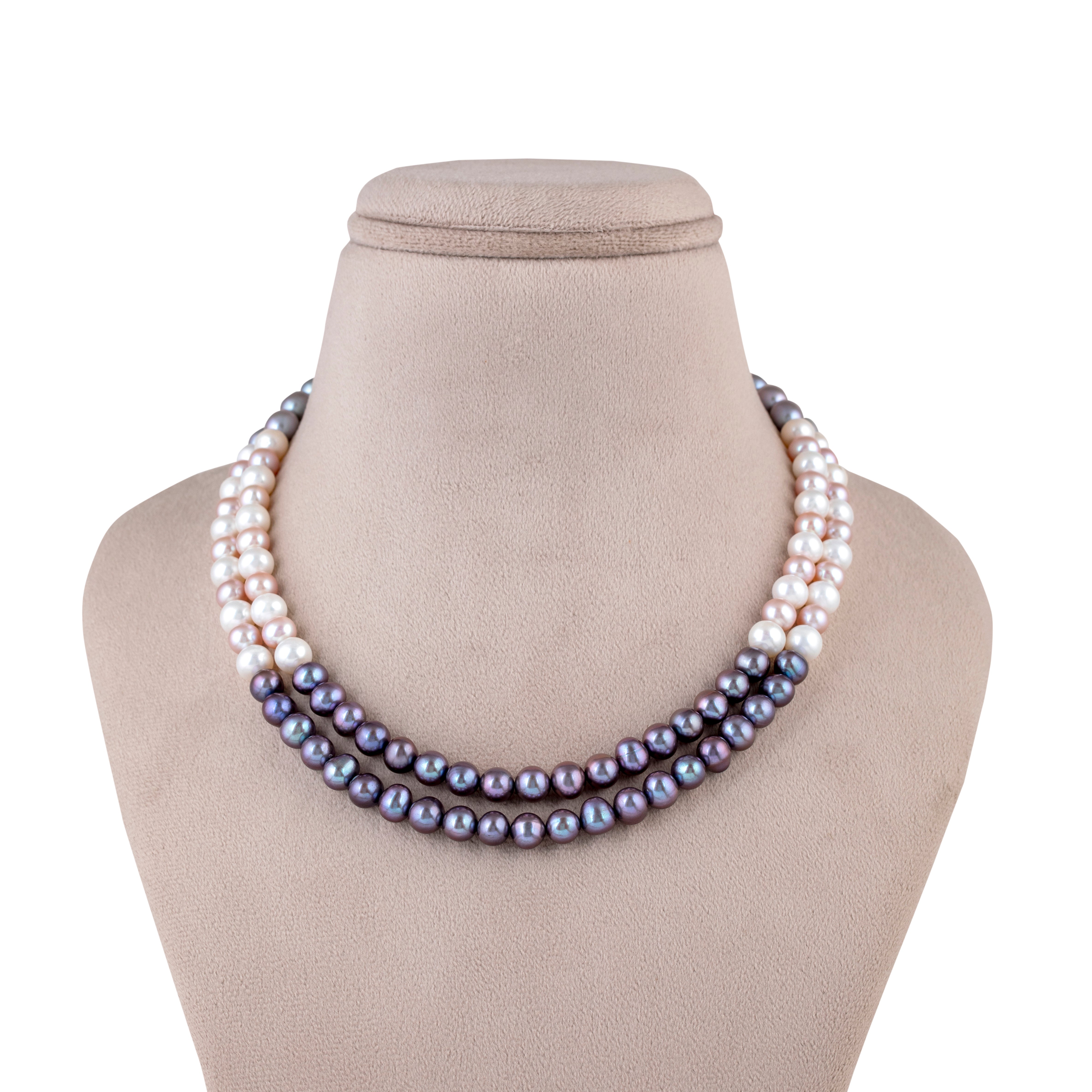 Multi-Hued Elegance Mixed 2-Line Freshwater Pearl Necklace