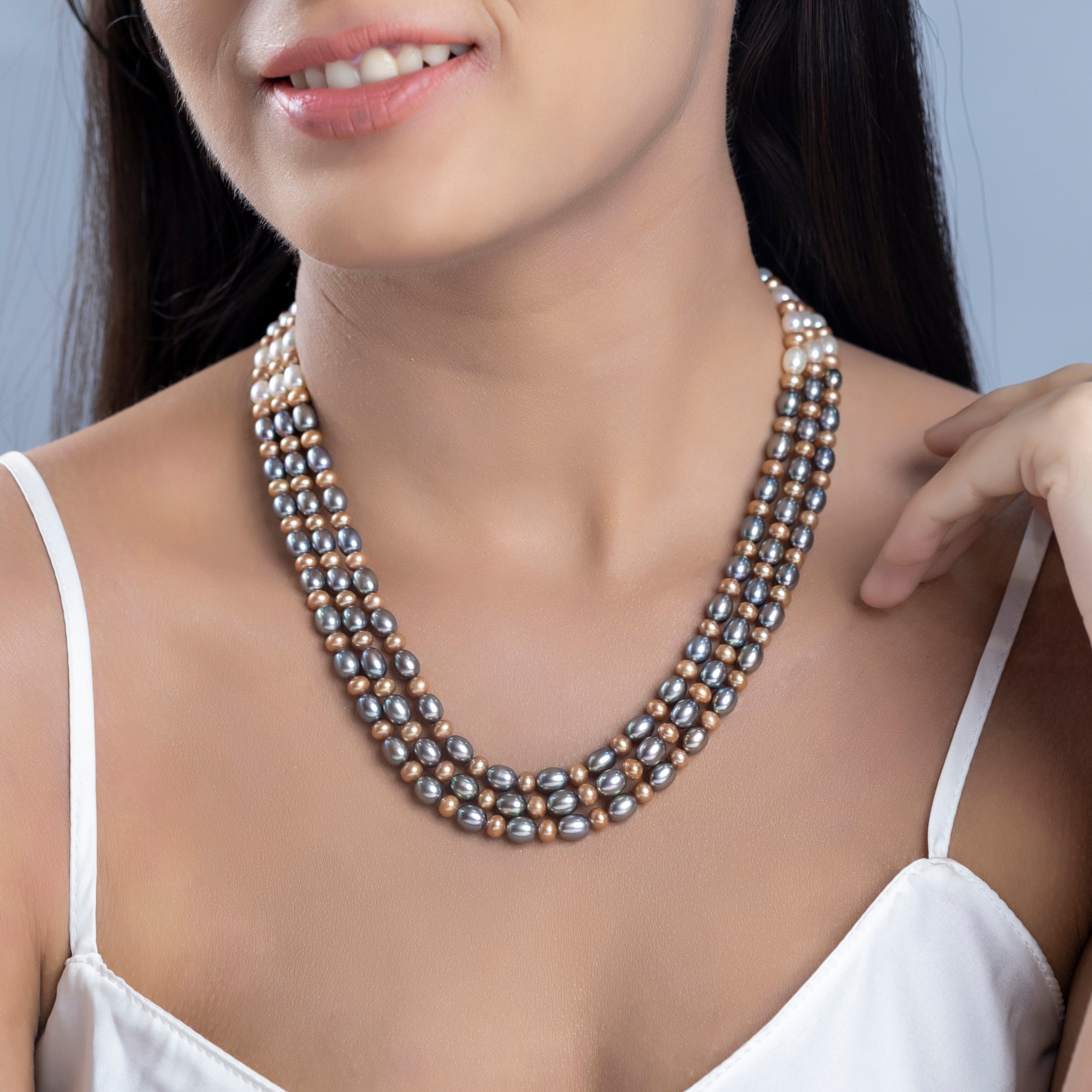 Multicolor Pearl 3-Line Freshwater Necklace