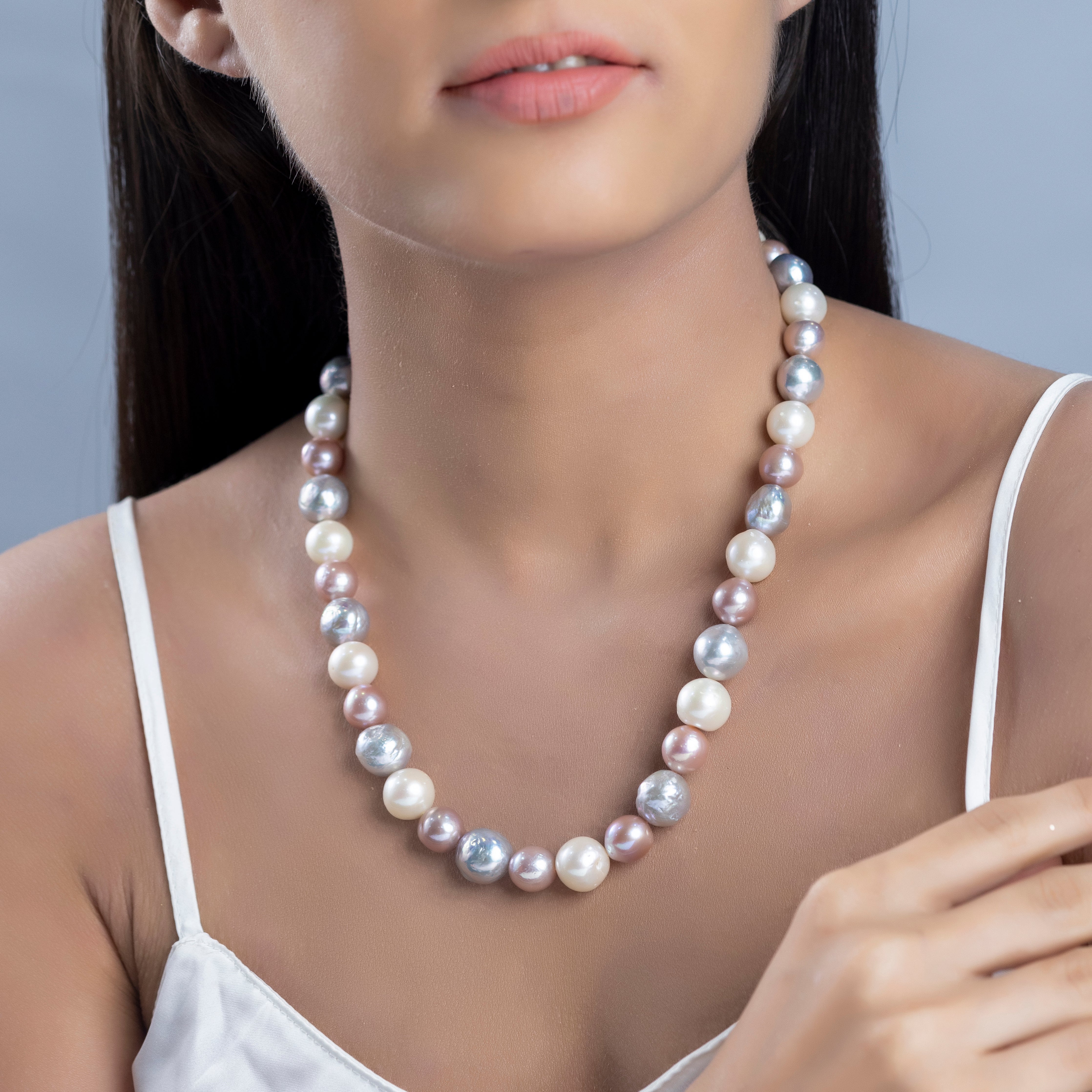 Baroque Tricolor Freshwater Necklace | Pearls