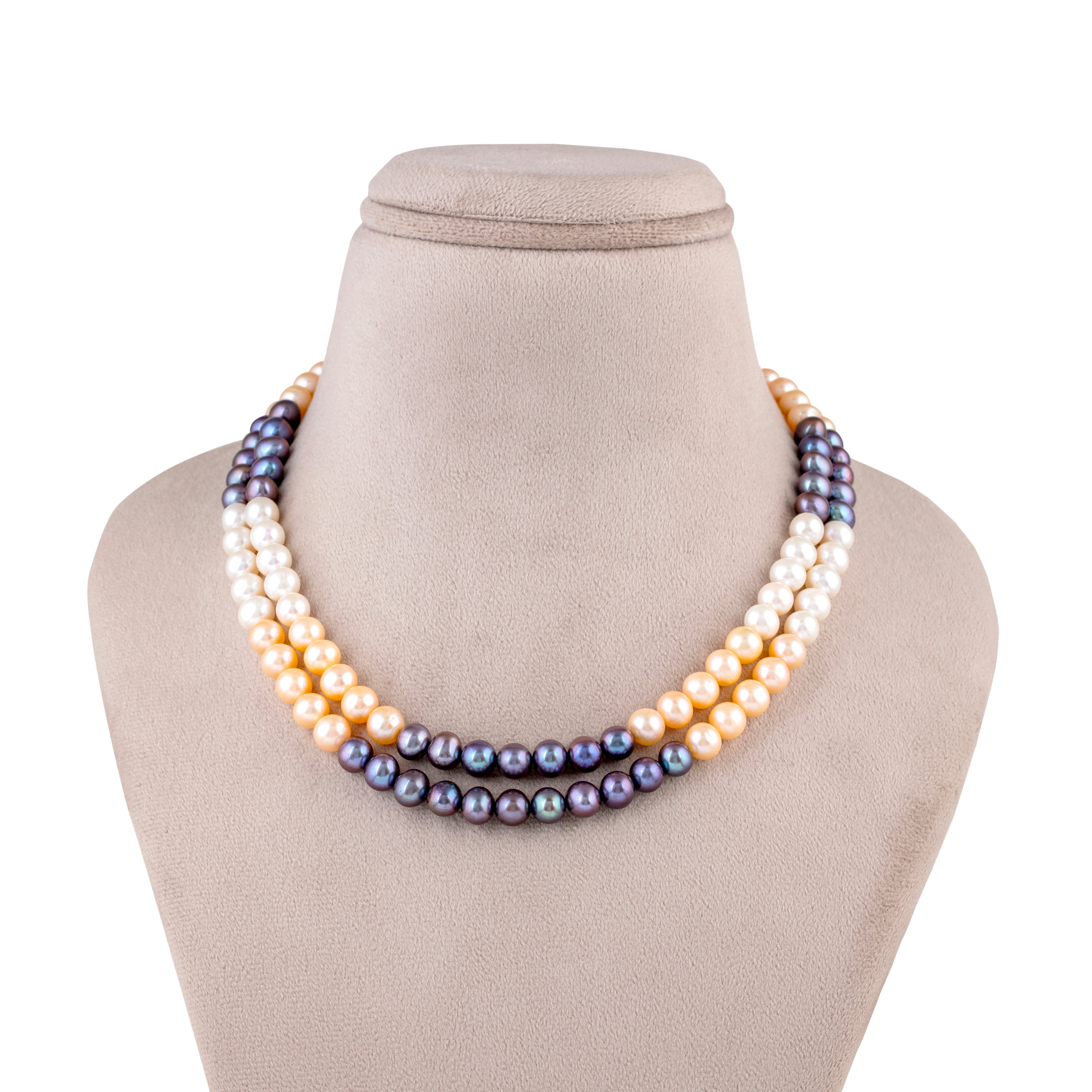 Monochrome Duo Round Pearl Necklace