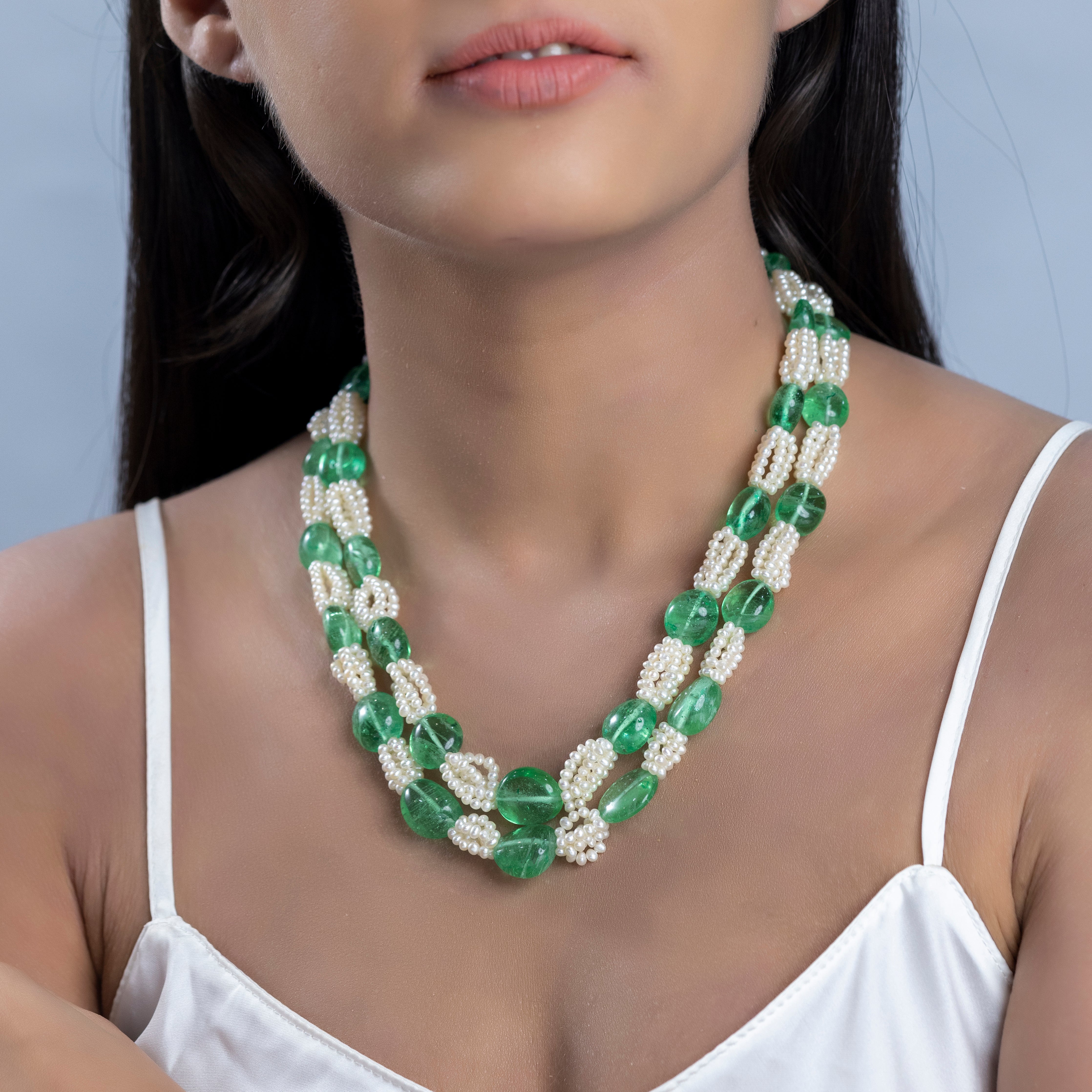 Verdant Elegance Dual Row Freshwater Necklace