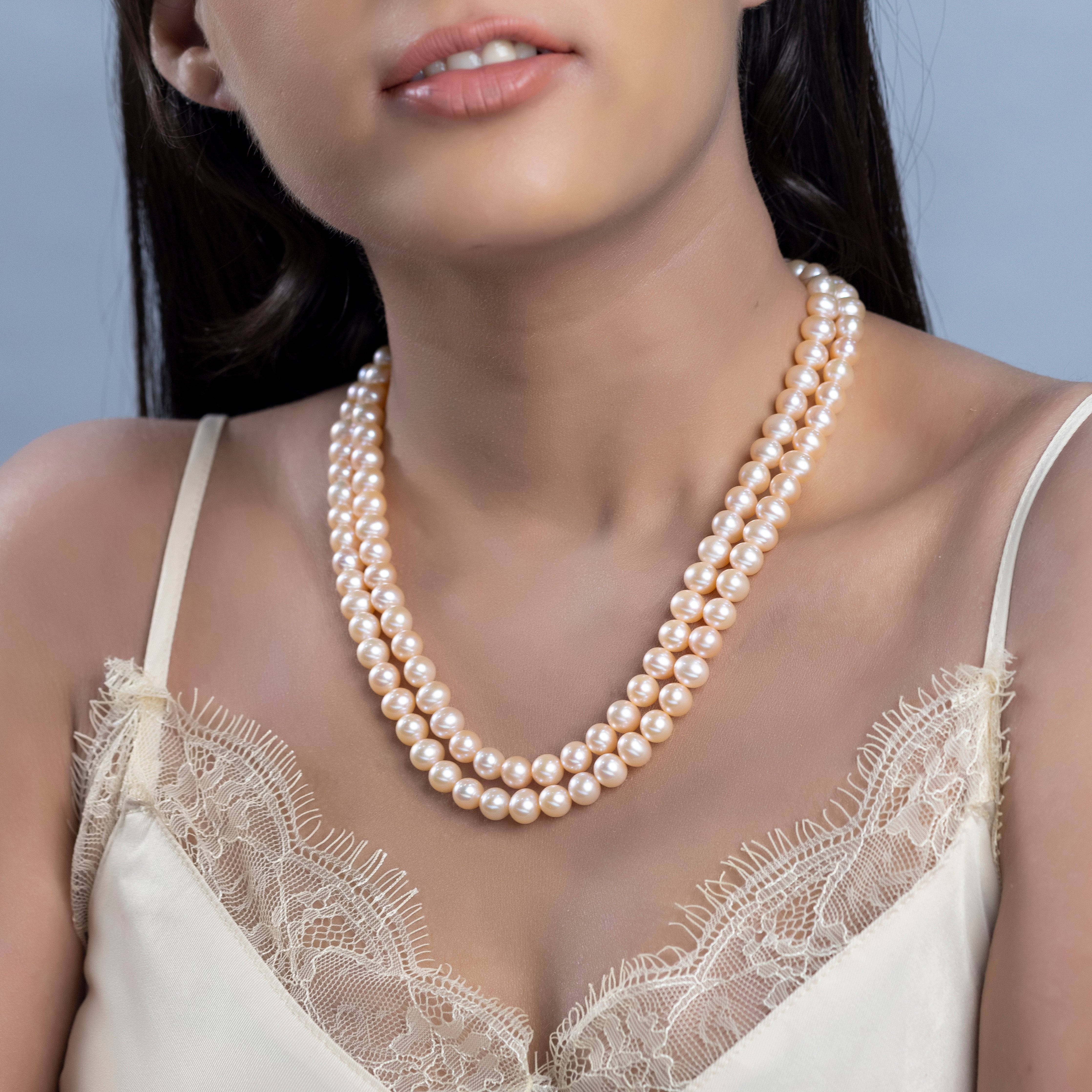 Freshwater Peach twisted beauty 2-line Pearl Necklace