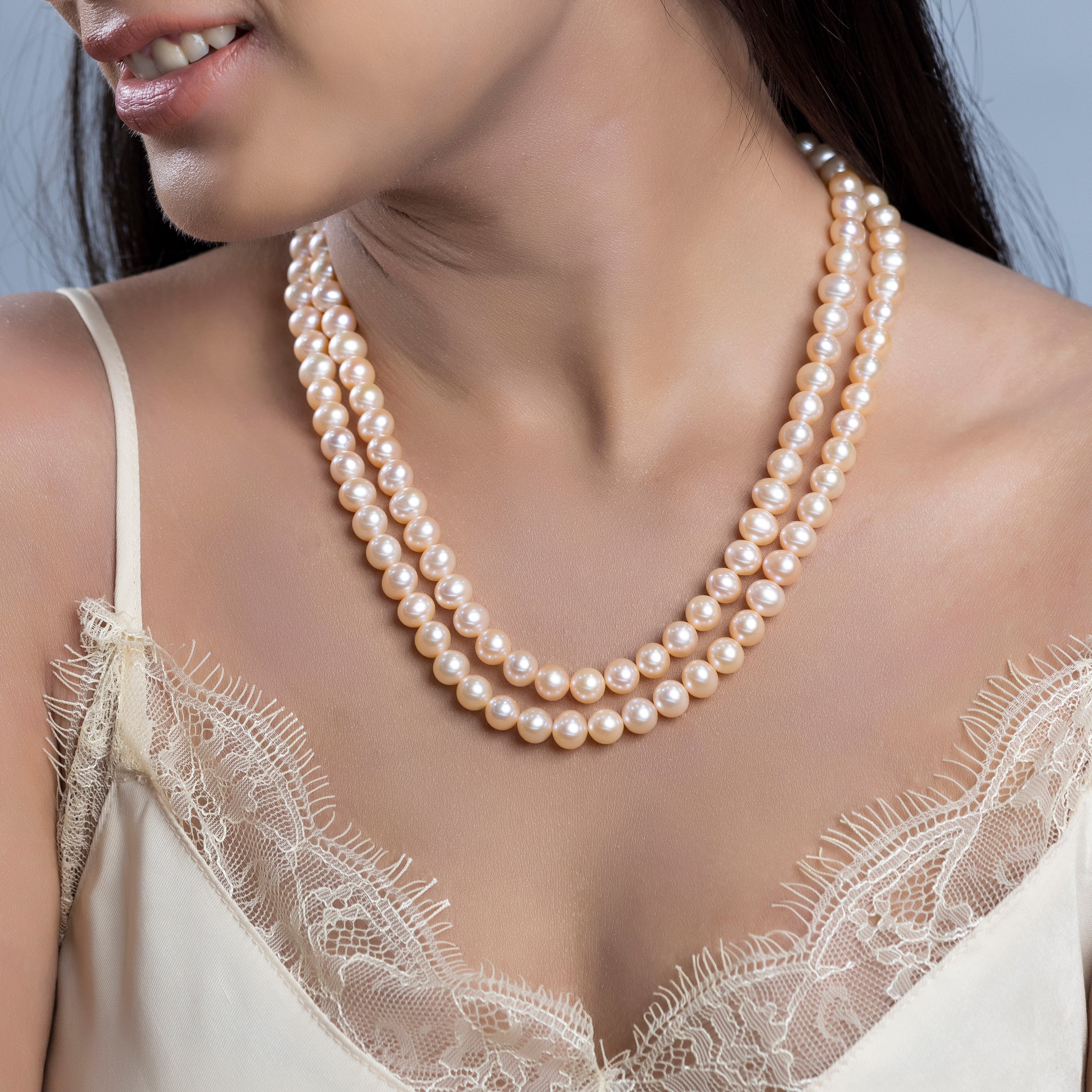 Freshwater Peach twisted beauty 2-line Pearl Necklace