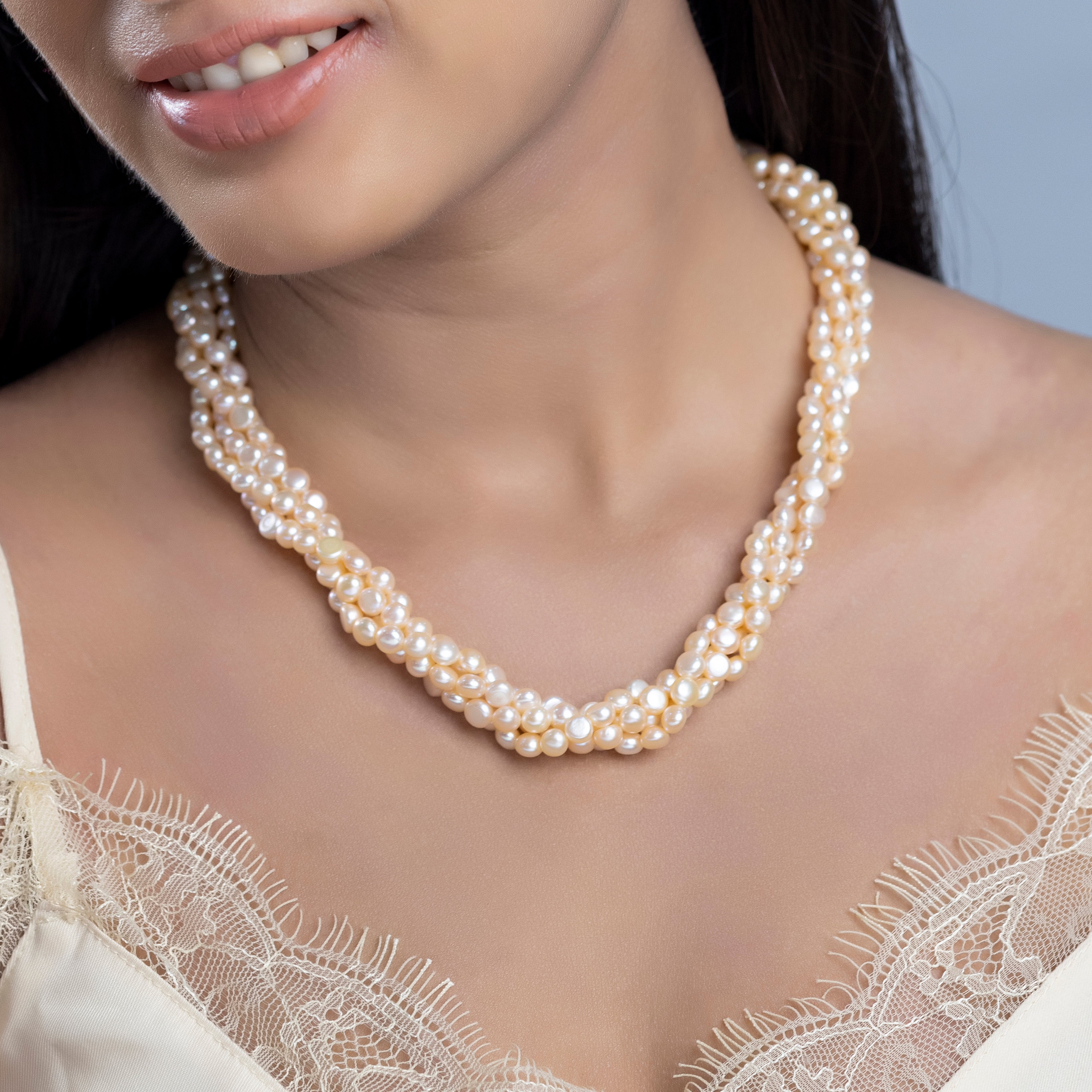 Freshwater Peach 2-line Pearl Necklace