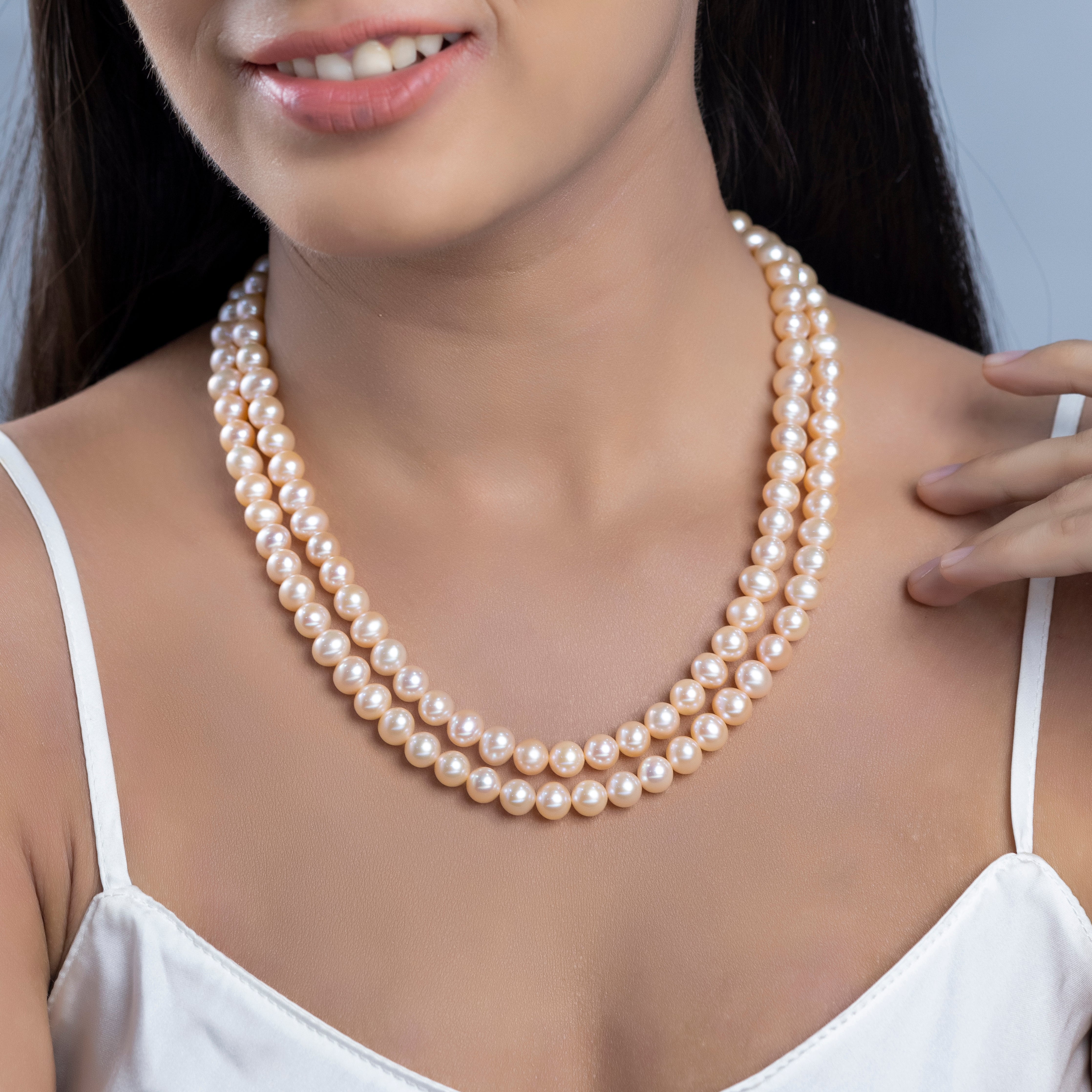 Peach Petal Double Row Freshwater Necklace