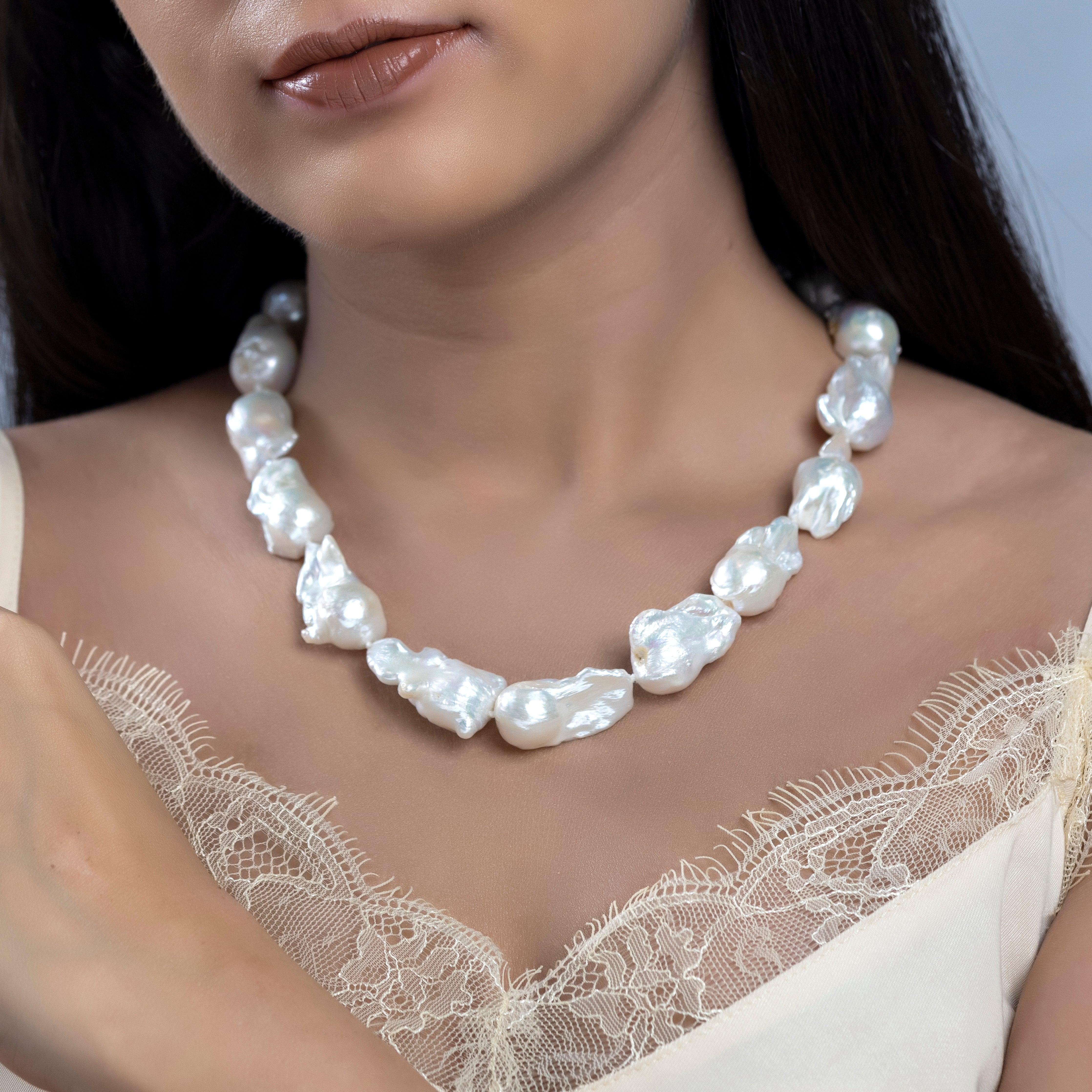 Freshwater Natural Baroque White Pearl Necklace