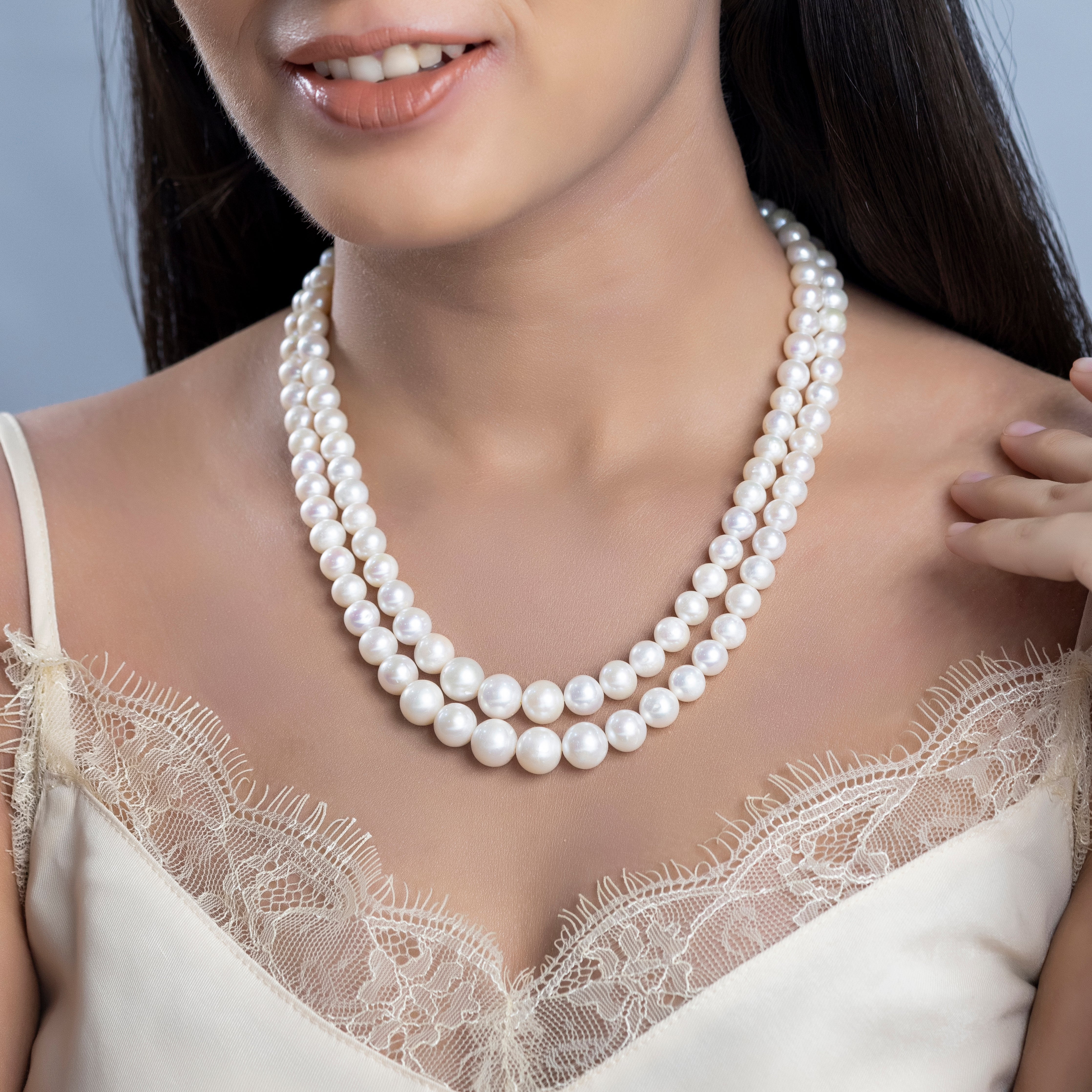 Freshwater small White beauty 2-line  Pearl Necklace