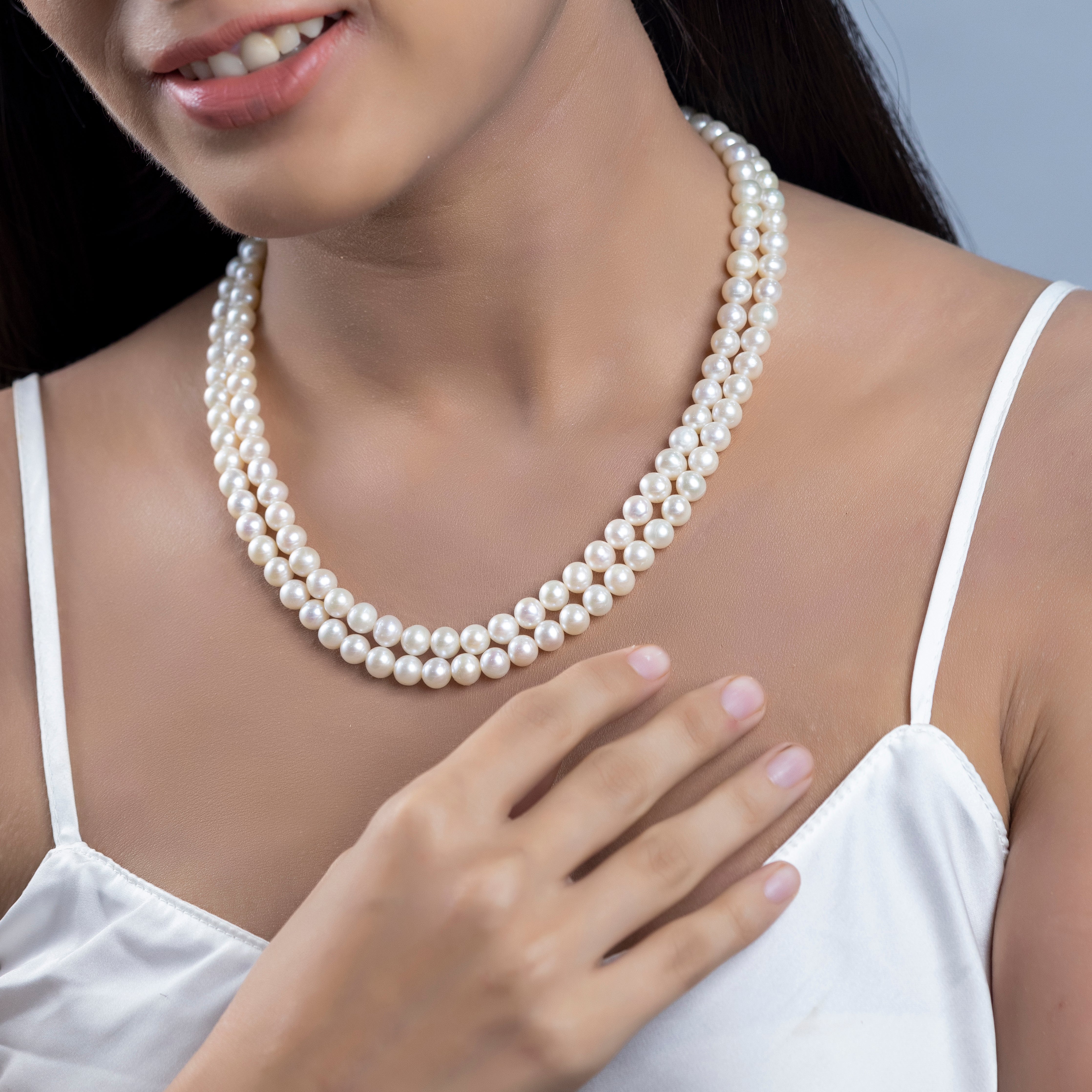 Two-Row White Freshwater Pearl Necklace