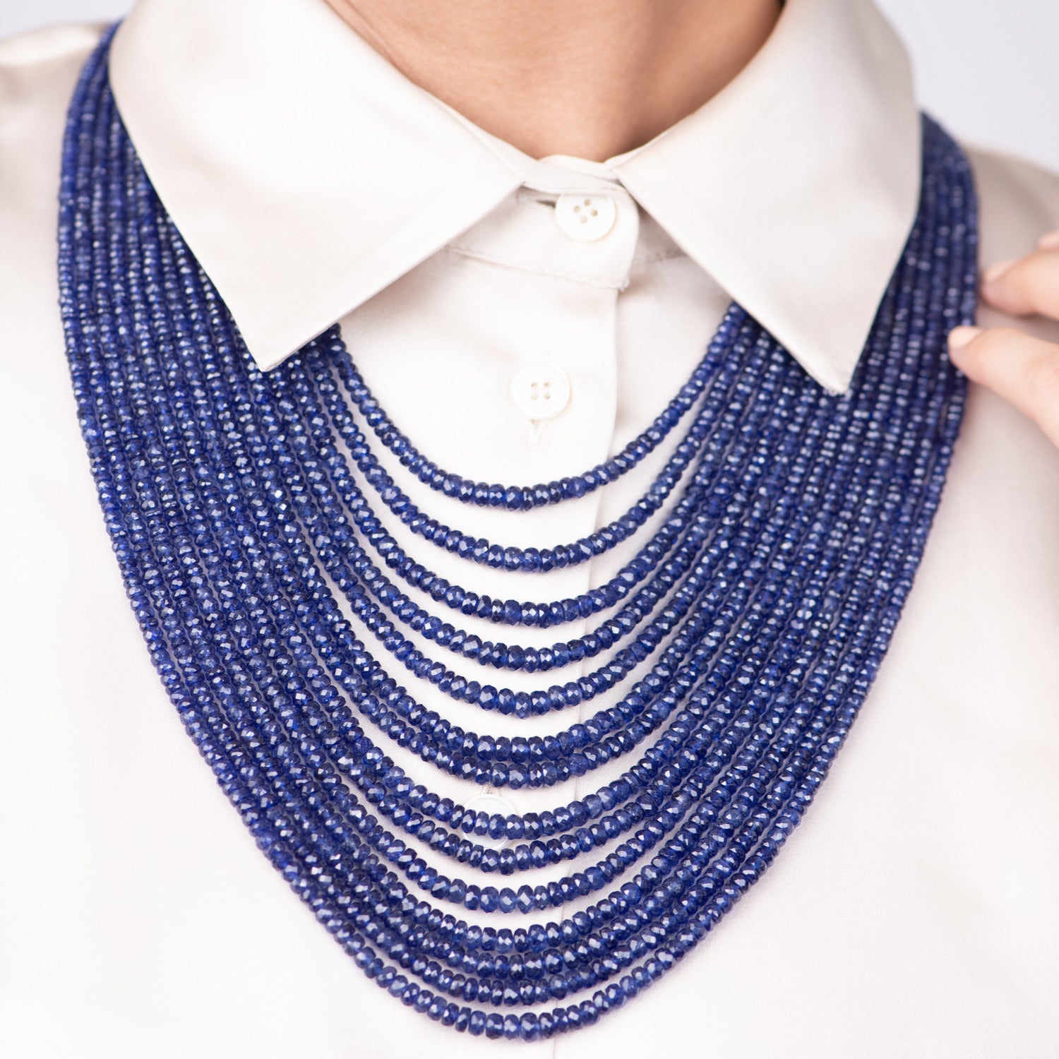 Deep Blue Splendor: Fourteen-Line Sapphire Necklace