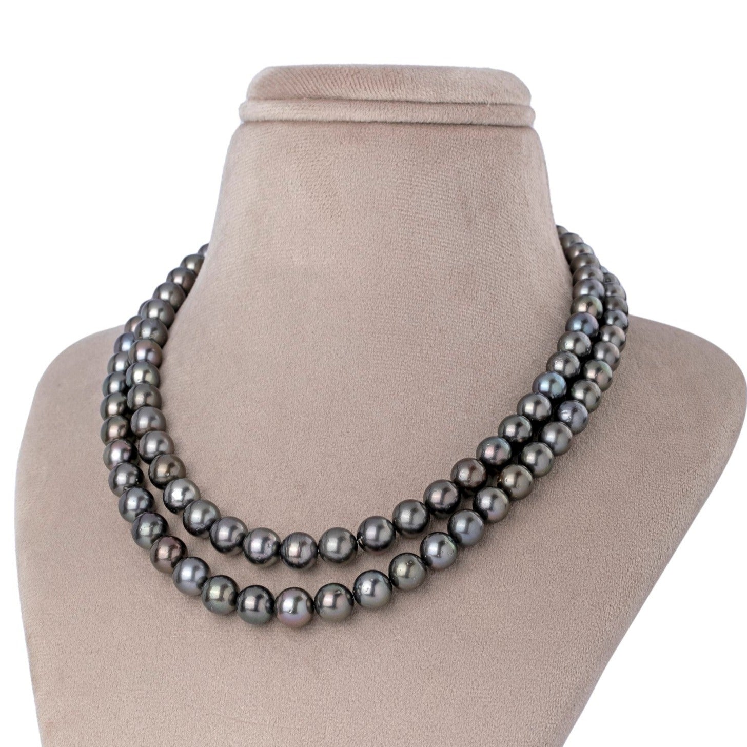 Symphony Tahitian Two-Line Pearl Necklace with Greenish-Blue Undertones