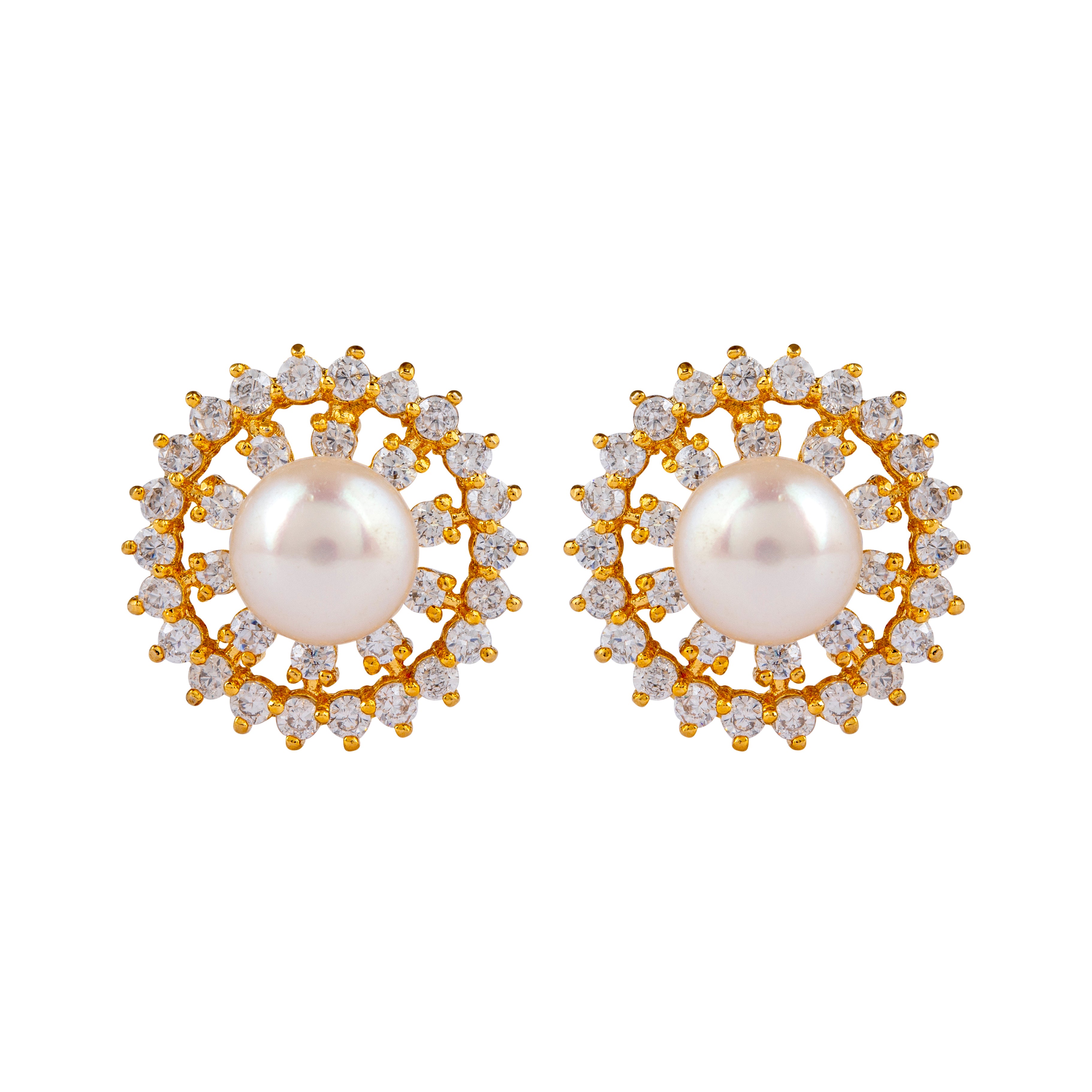 Sparkling Waters Pearl and CZ Stud Earrings