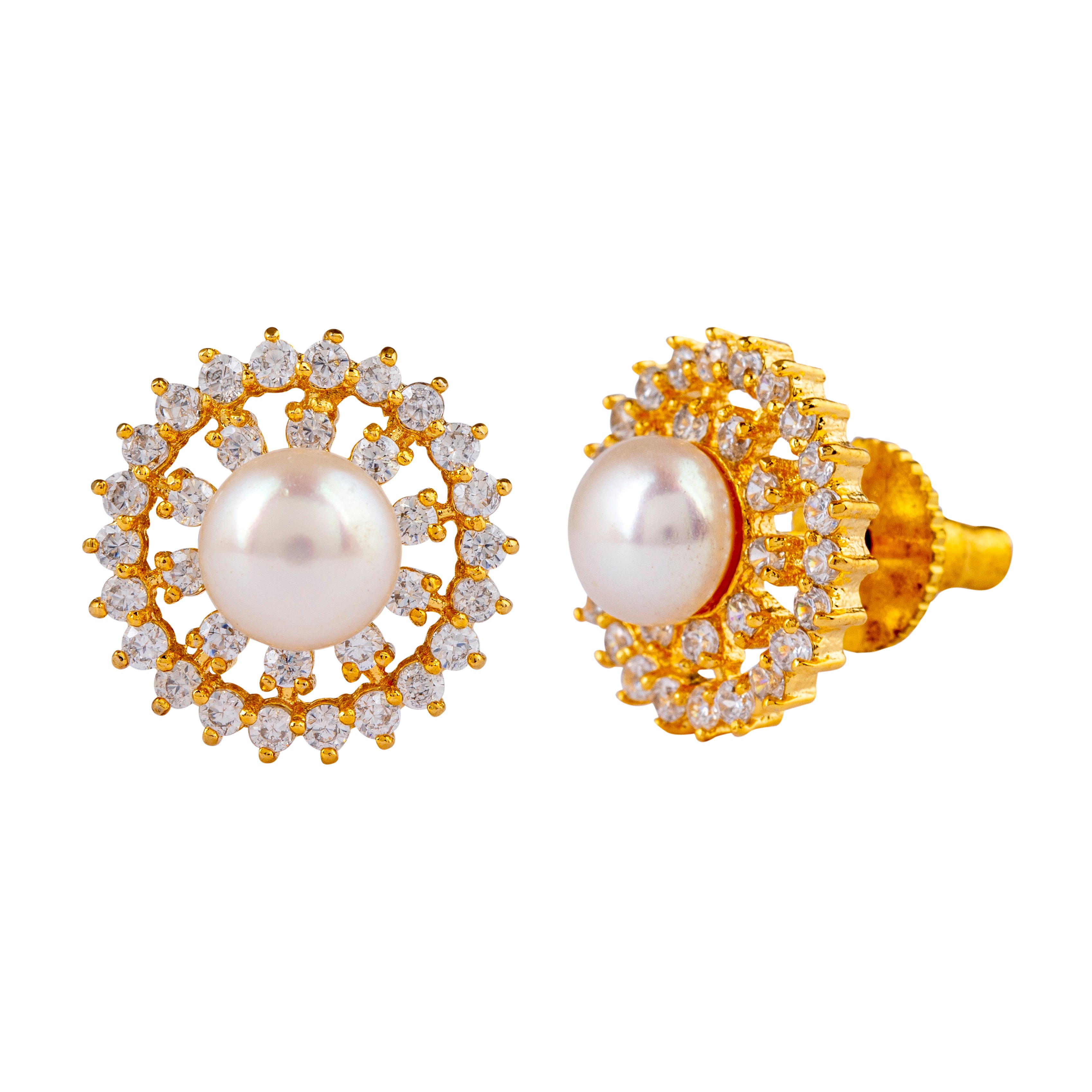 Sparkling Waters Pearl and CZ Stud Earrings