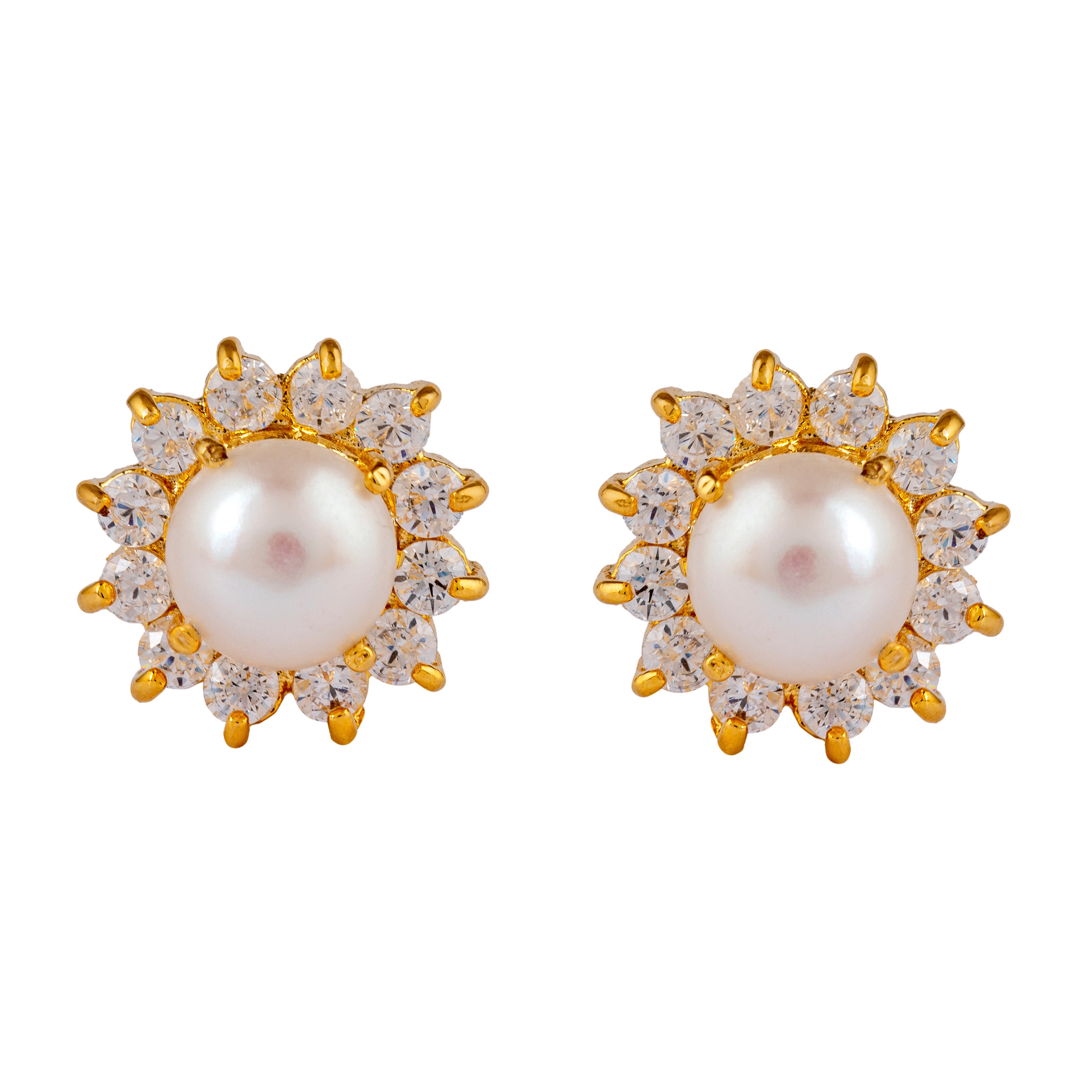 Glow CZ and Pearl Stud Earrings