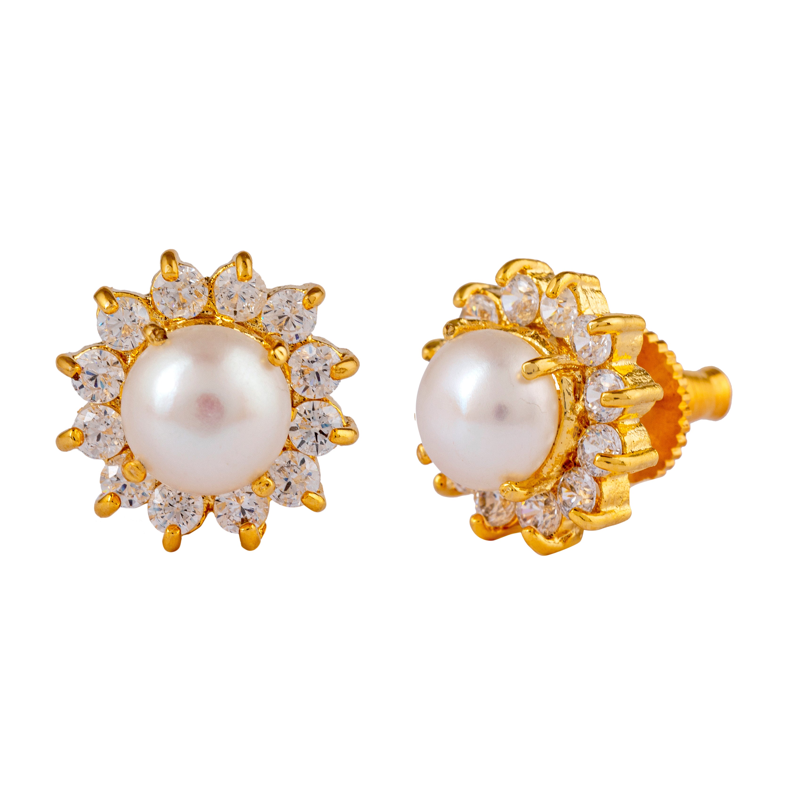 Floral CZ and Pearl Stud Earrings