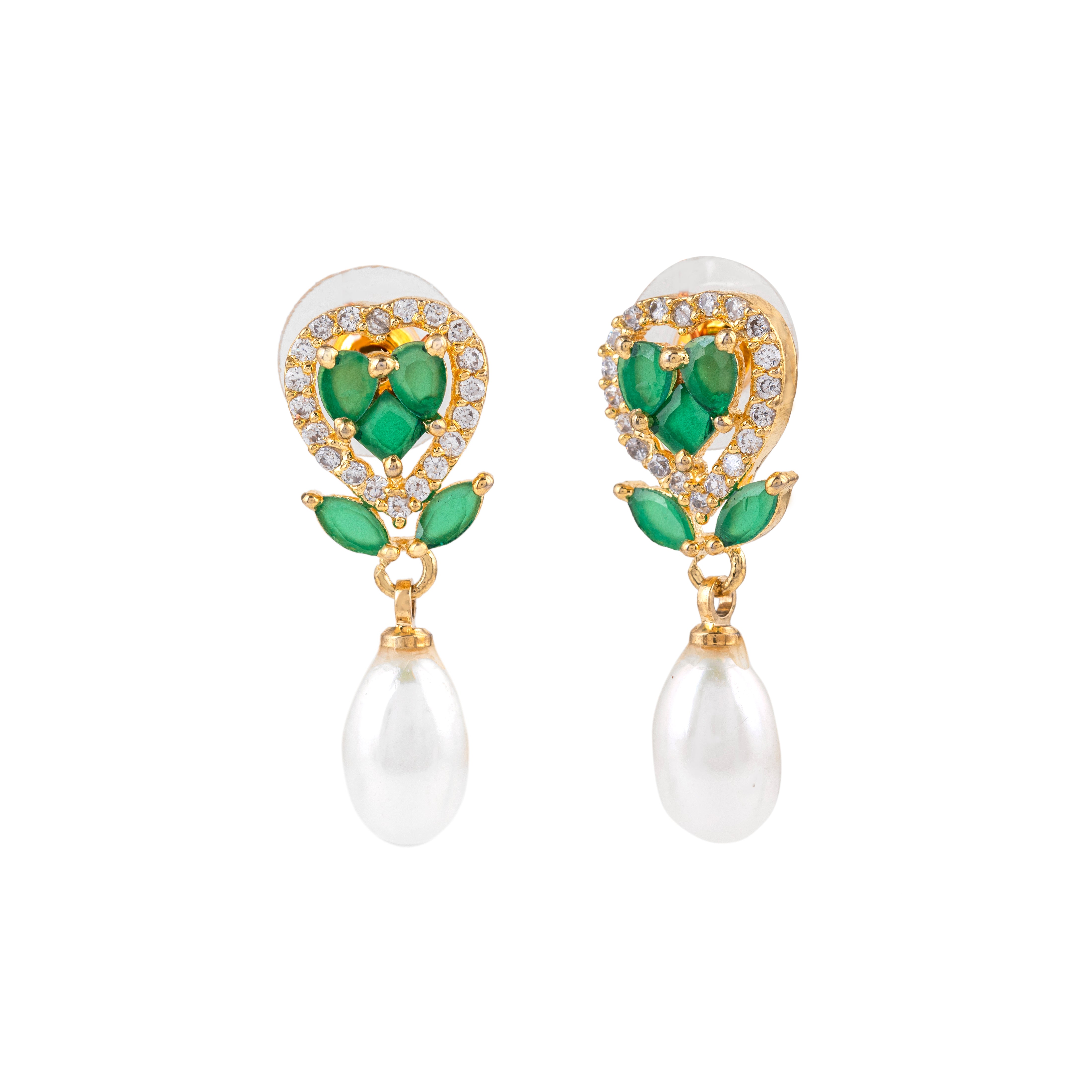 Evergreen Heartbeat Pearl Drop Earrings