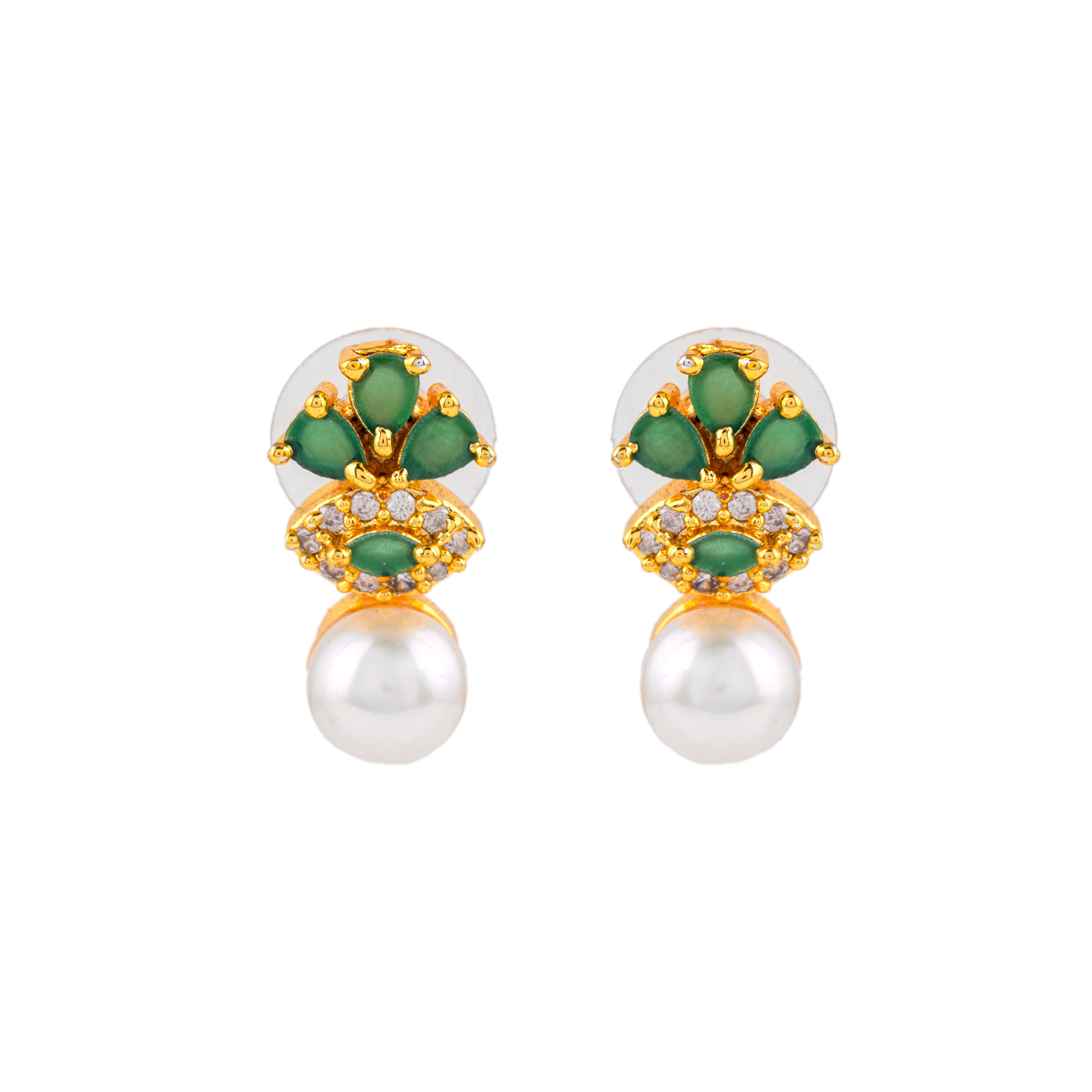 Emerald Radiance Pearl Studs | Earrings