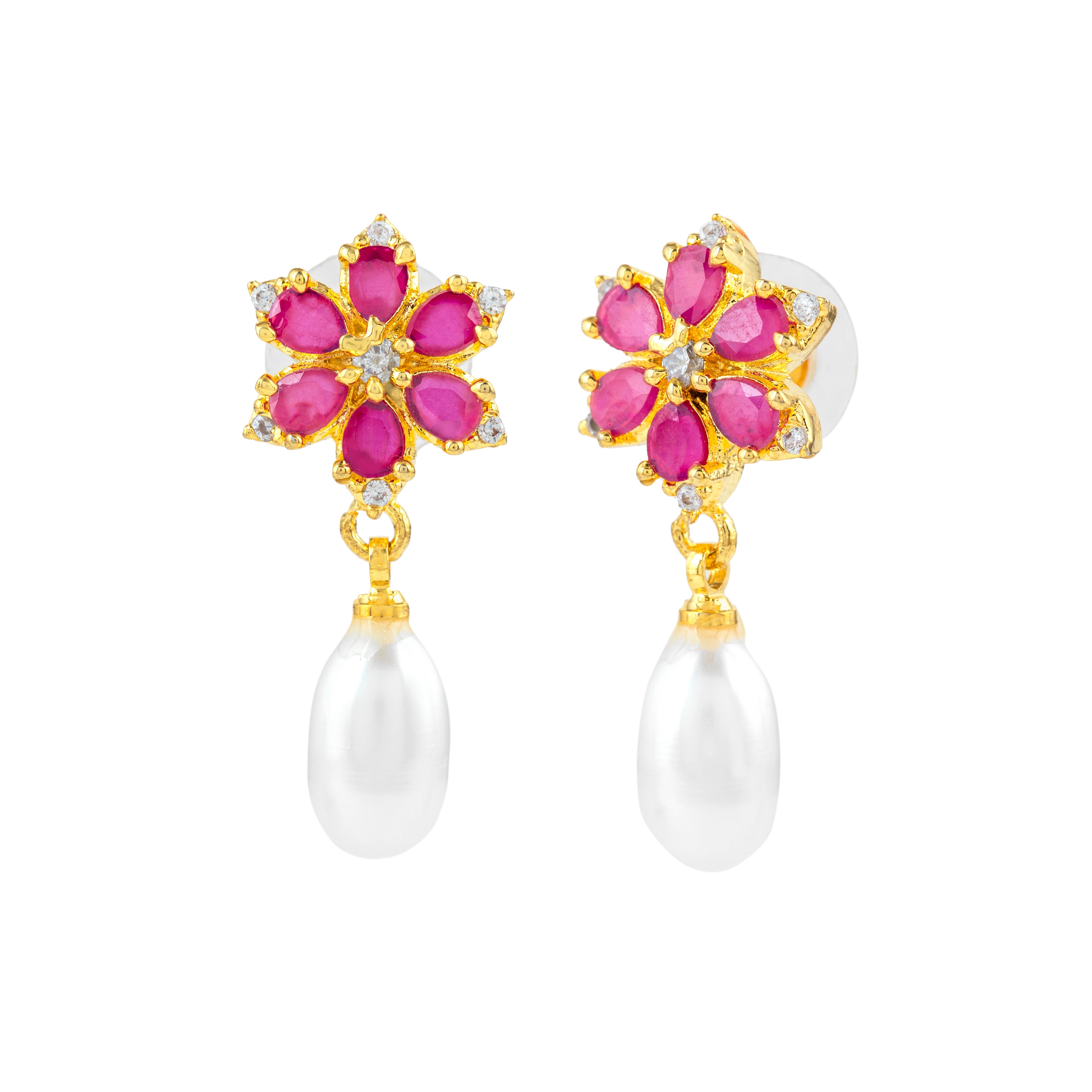 Ruby Radiance Pearl Drop Earrings