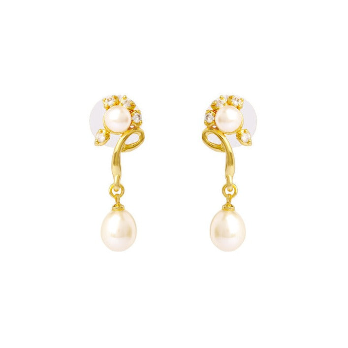 White Pearl Earrings in Gold Melody