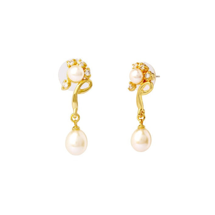 White Pearl Earrings in Gold Melody