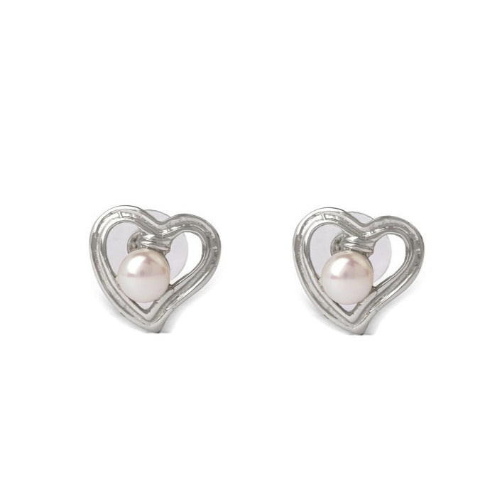 Heart Pearl Stud Earrings