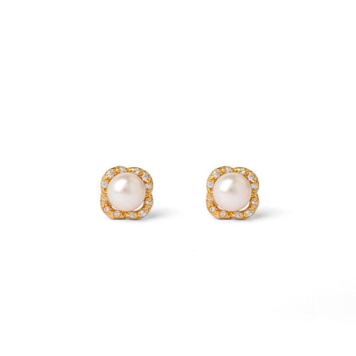 Flower Fantasy Pearl and CZ Studs | Earrings 