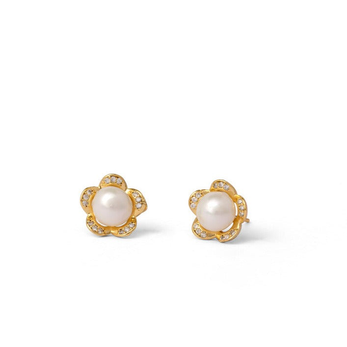Floral Whispers CZ Pearl Studs | Earrings