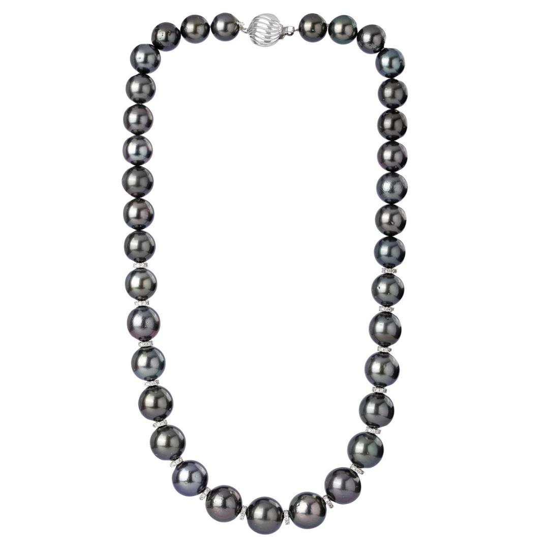 Diamond Single Strand Tahitian Pearl Necklace 