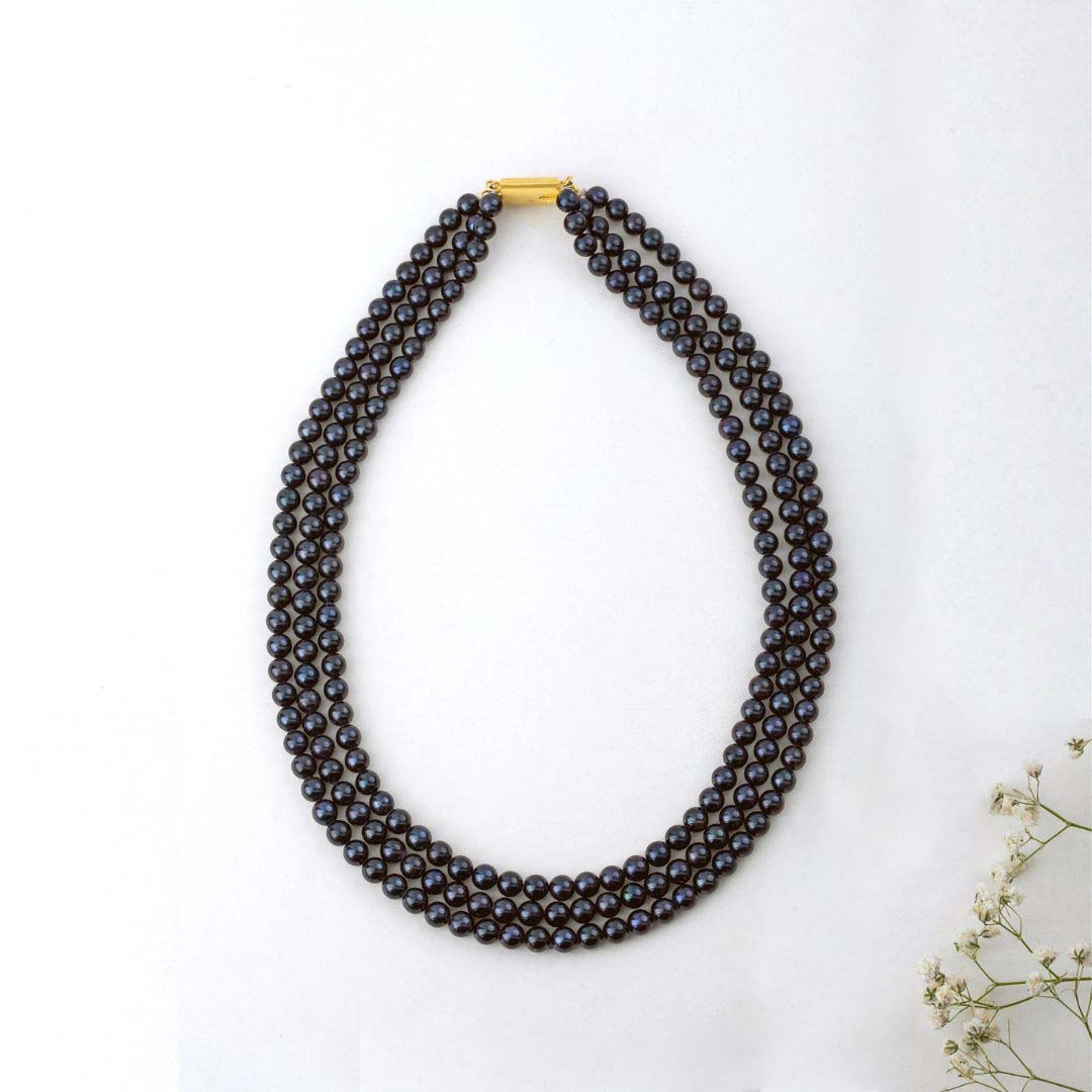 Freshwater BLACK 3 LINE Pearl Necklace