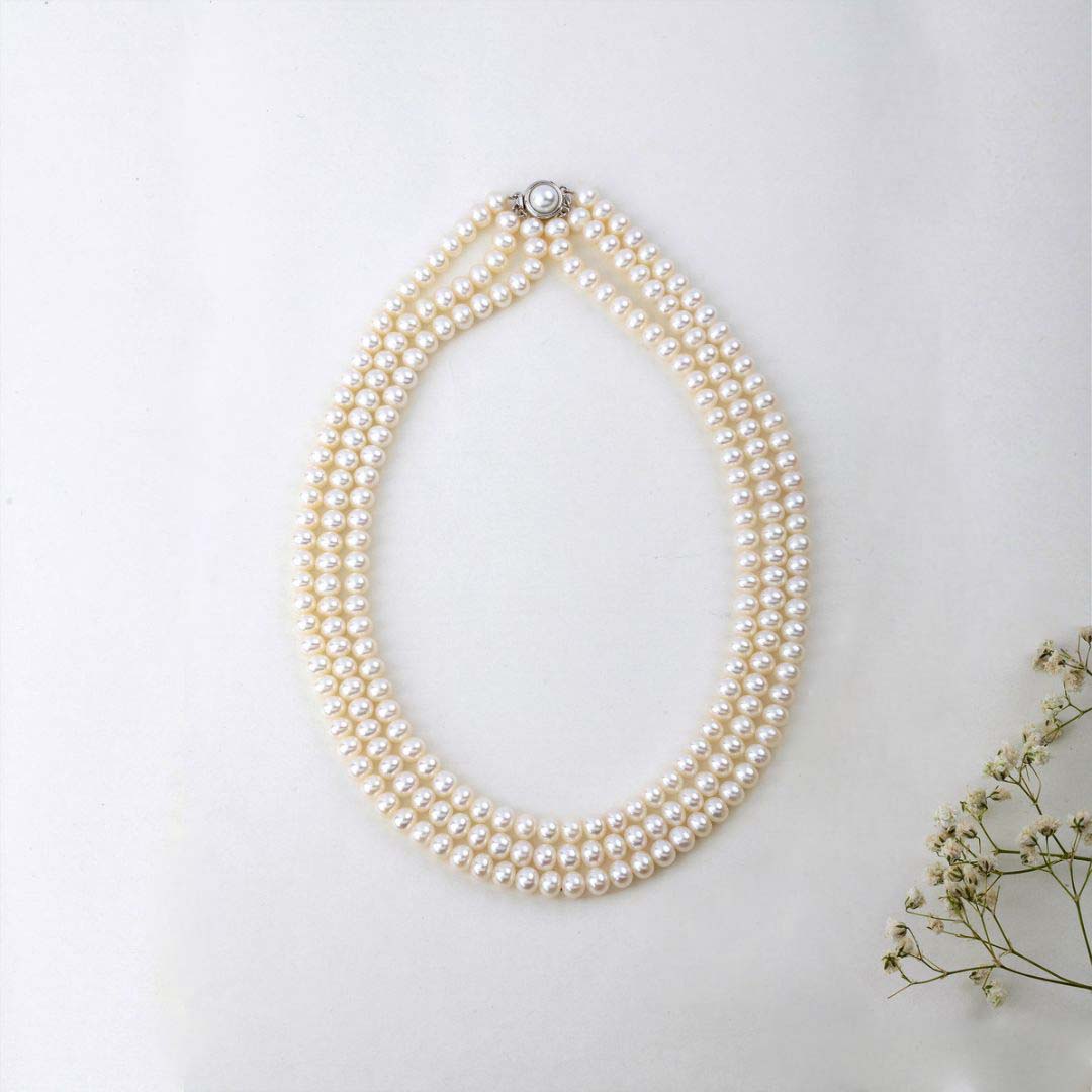 Freshwater Small White Beauty 3-line Pearl Necklace