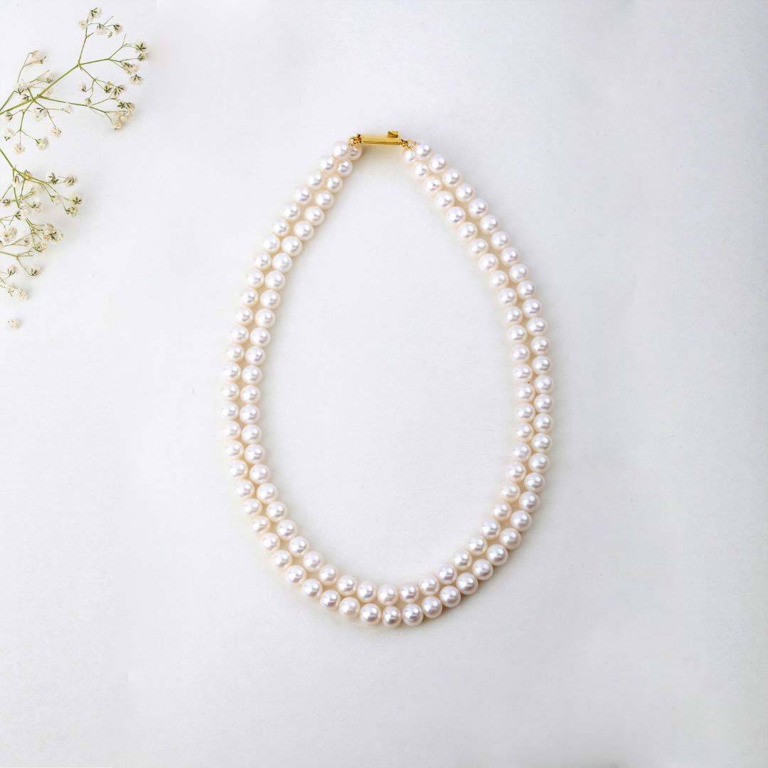  Freshwater Small White 2-Line Pearl Necklace