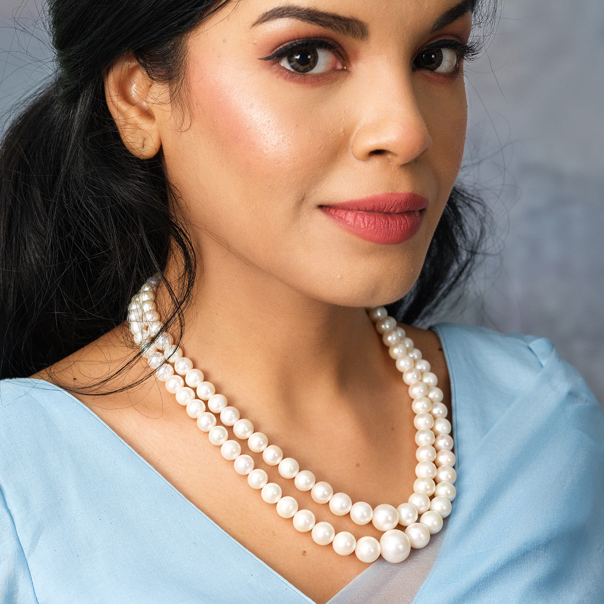 Bridal Beauty Double Line White Freshwater Pearl Necklace