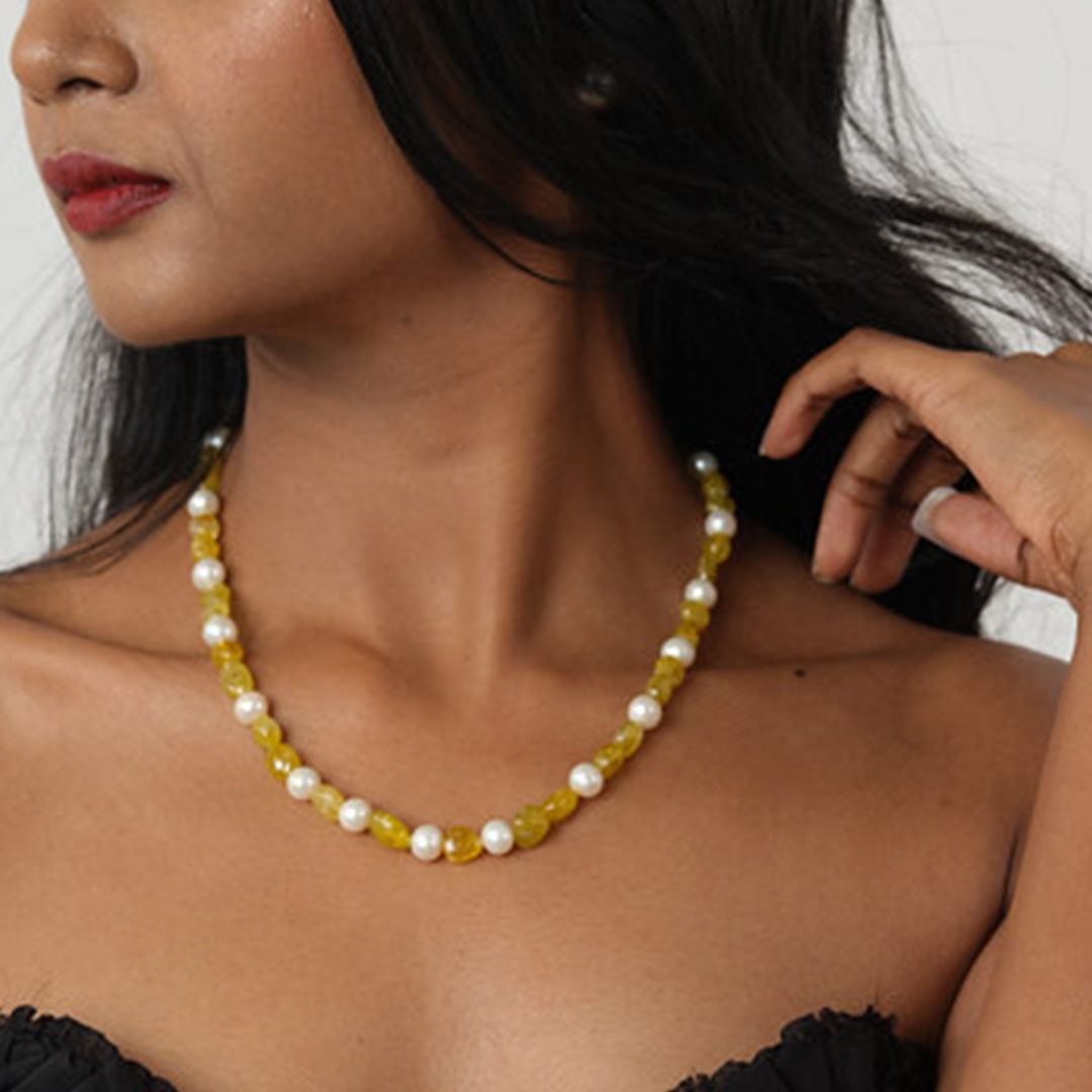 Lemon Quartz Freshwater Pearl Necklace