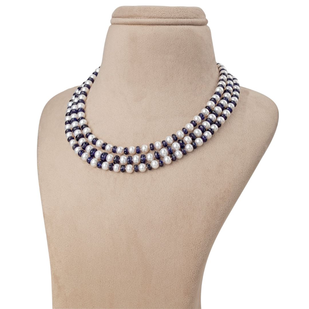 Long Freshwater Blue and White Lust OPERA Pearl Necklace 