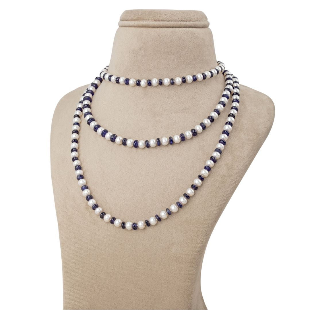 Long Freshwater Blue and White OPERA Pearl Necklace