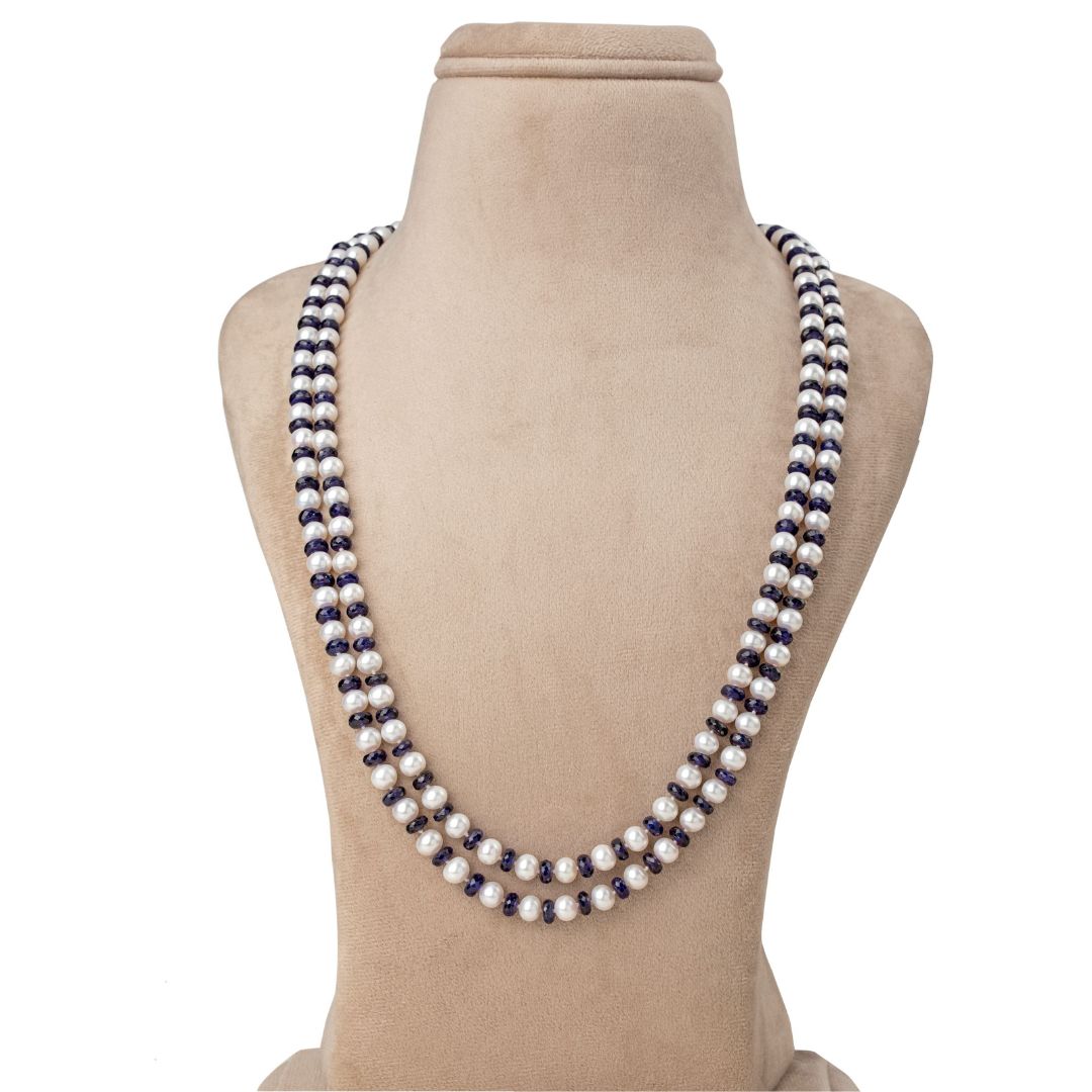 Long Freshwater Blue and White Lust OPERA Pearl Necklace 