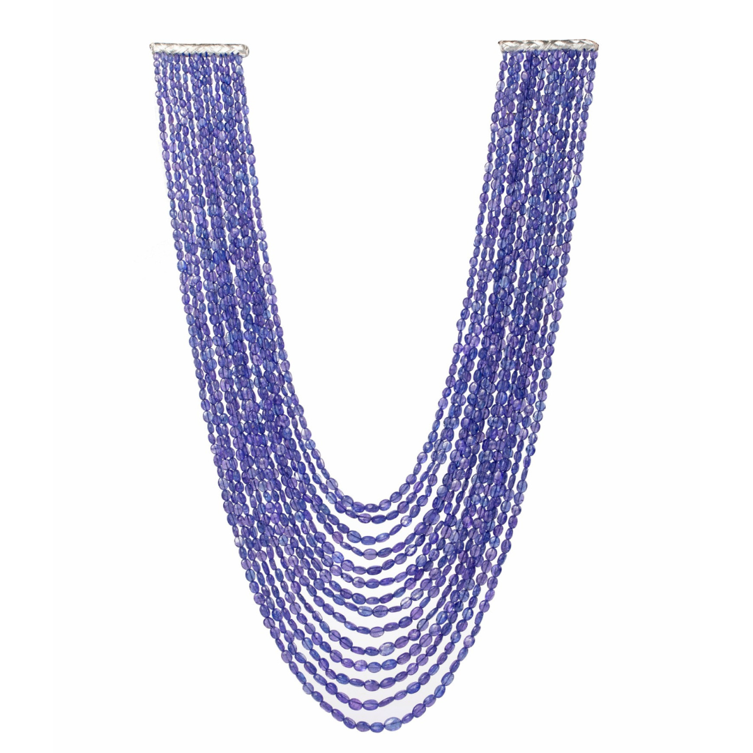 Twinkling Tanzanite Delight: Fourteen-Line Round Gem Necklace