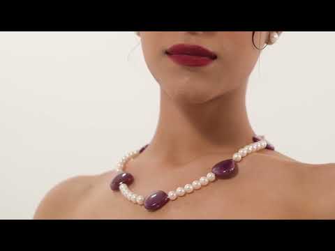 Freshwater Pearl And Heart-Shape Ruby Fusion Necklace